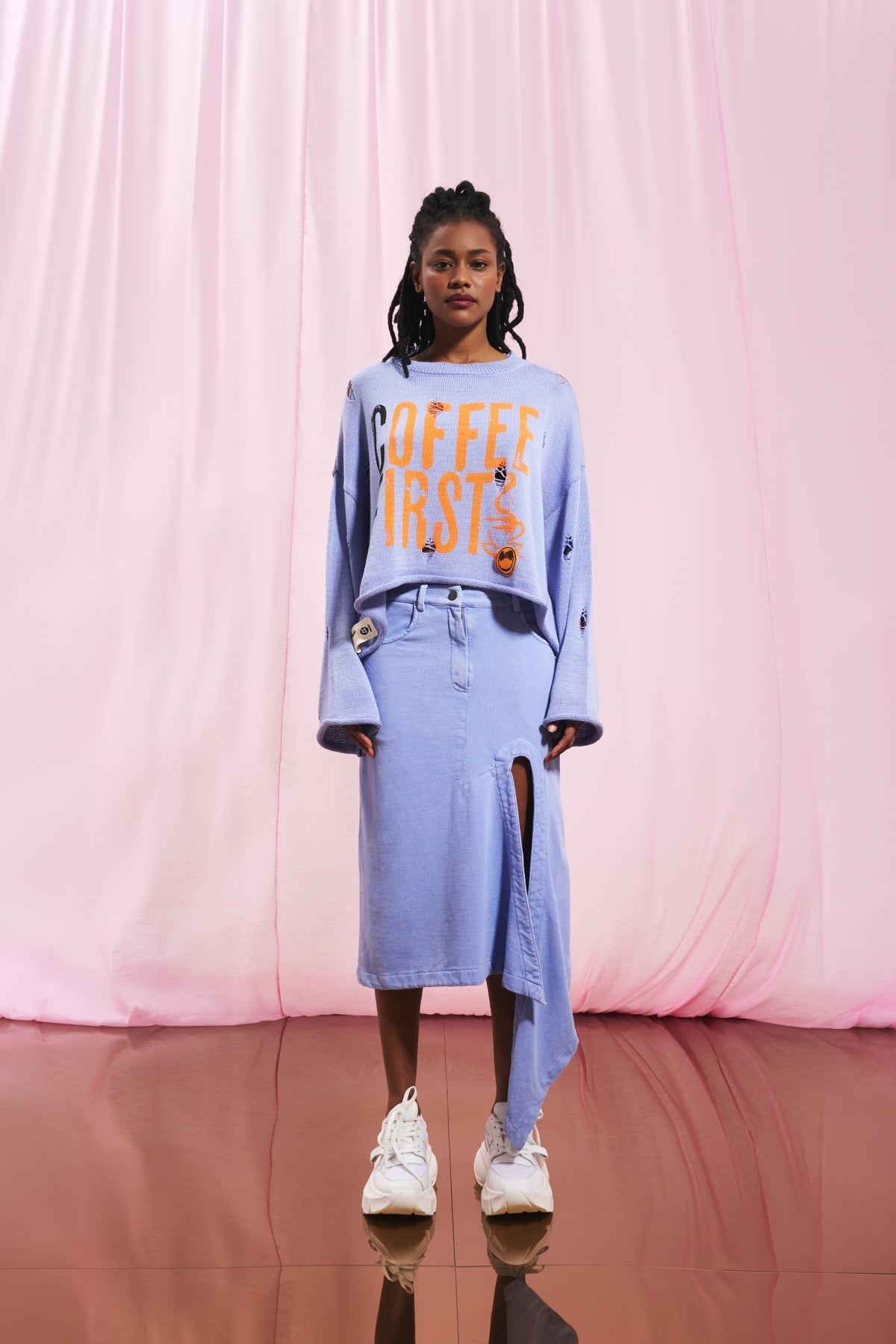 Lilac Slogan Print Knit Sweater 17181