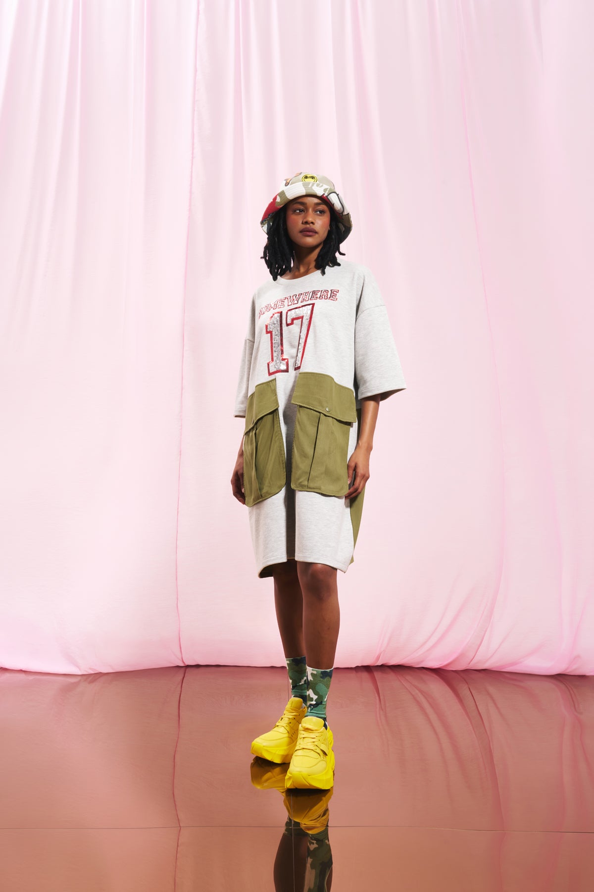 Grey Melange Olive Green Dress 17190