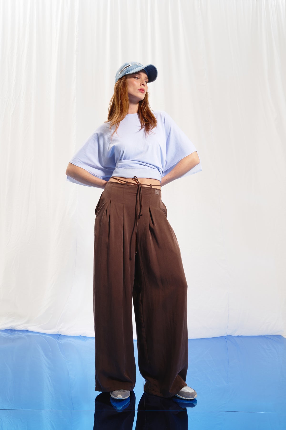 Brown Pleated Wide-leg Trousers 17207