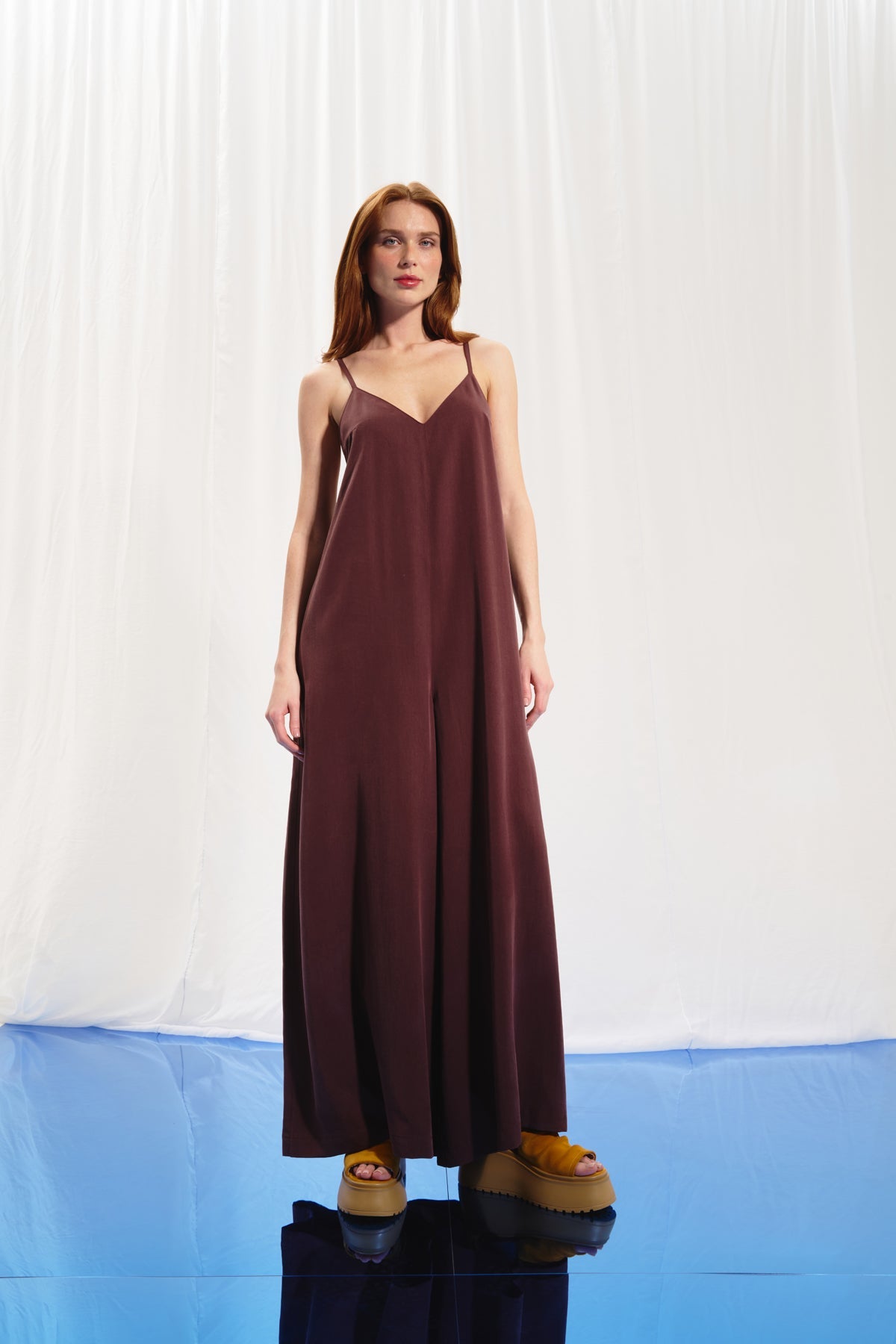 Brown V-neck Jumpsuit 17218