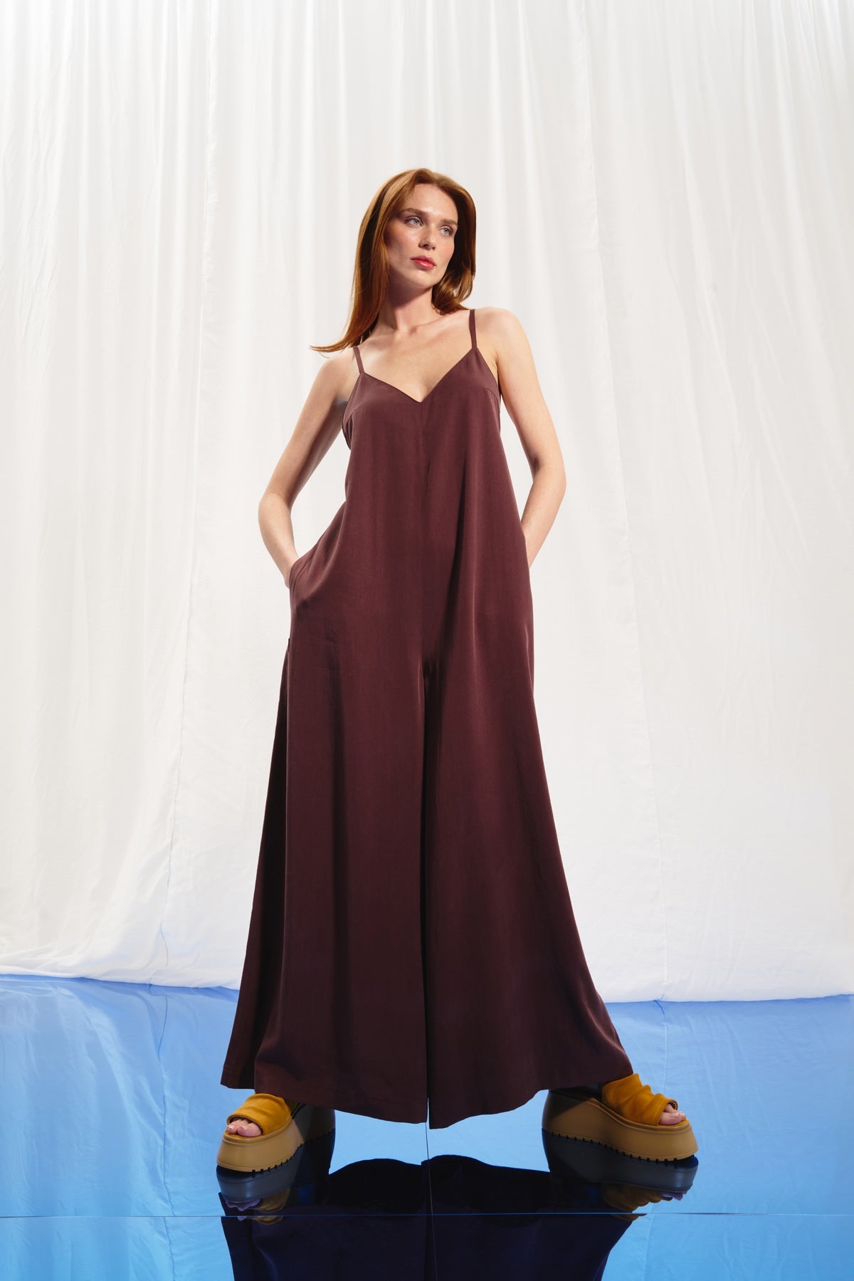 Brown V-neck Jumpsuit 17218