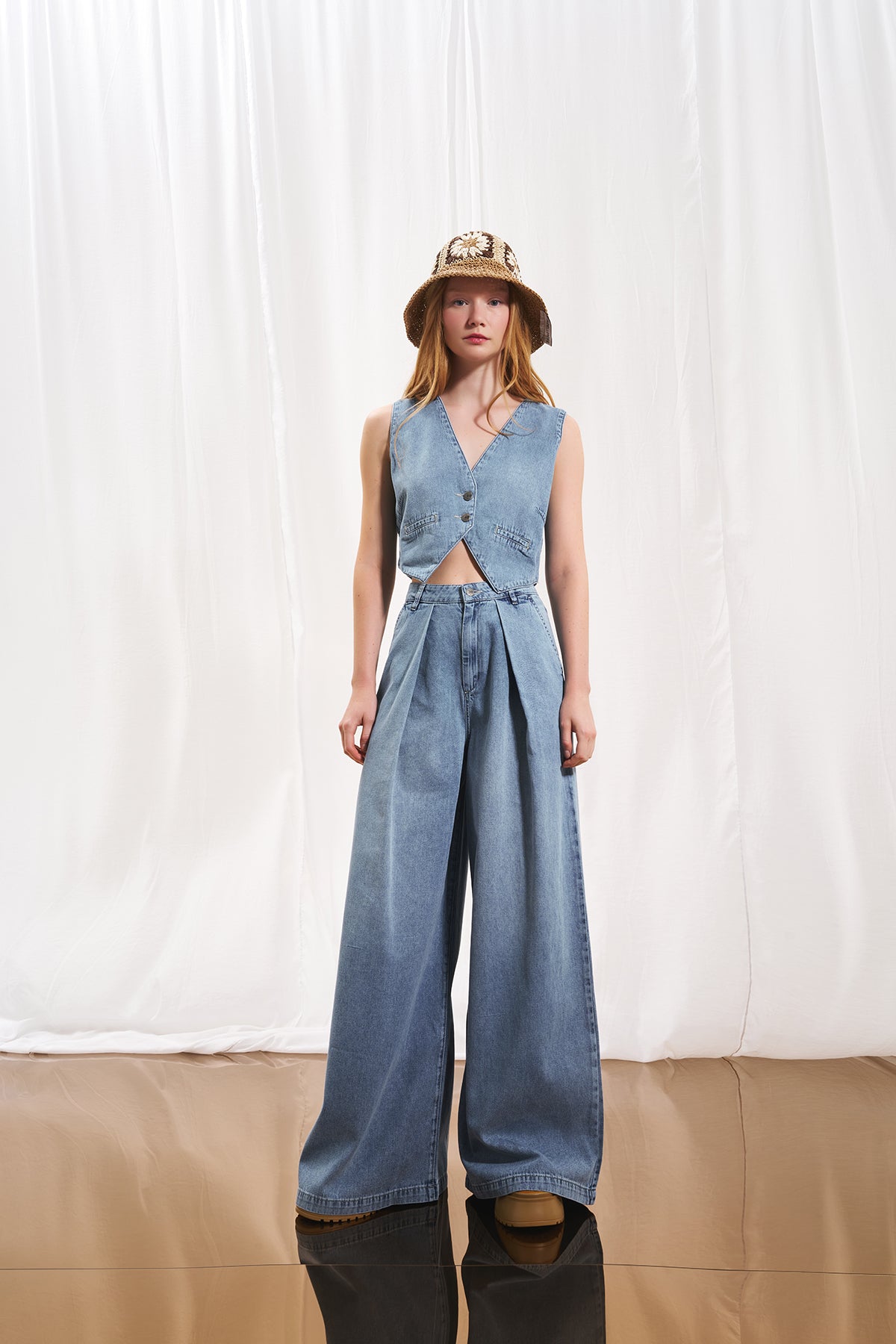 Light Blue Crop Denim Vest 17221