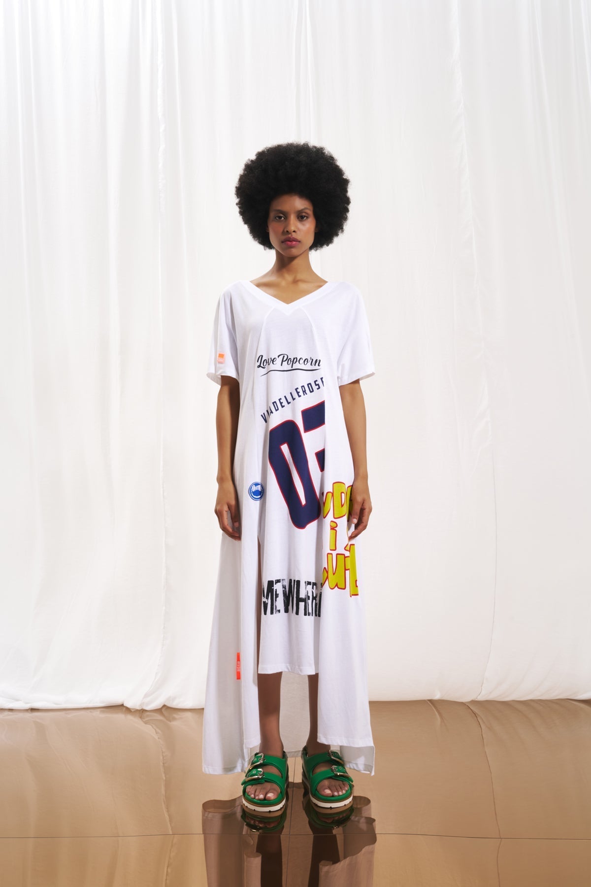 White Print Midi Dress 17234