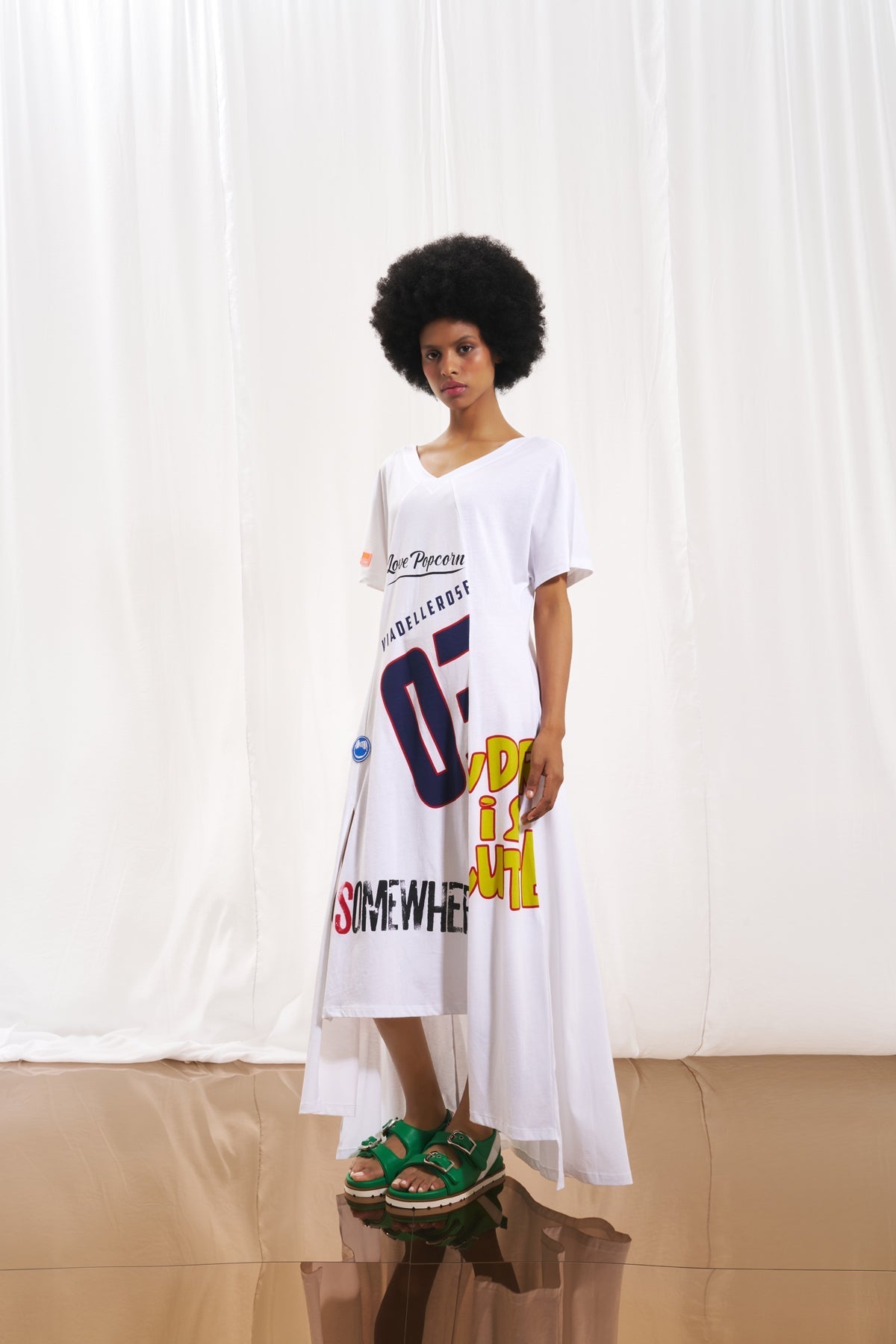 White Print Midi Dress 17234