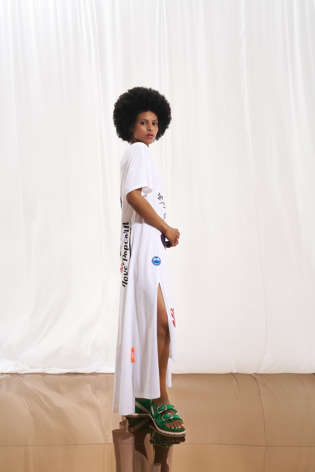 White Print Midi Dress 17234