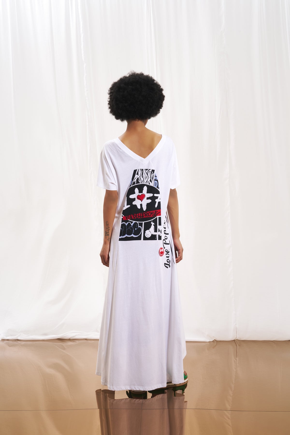 White Print Midi Dress 17234