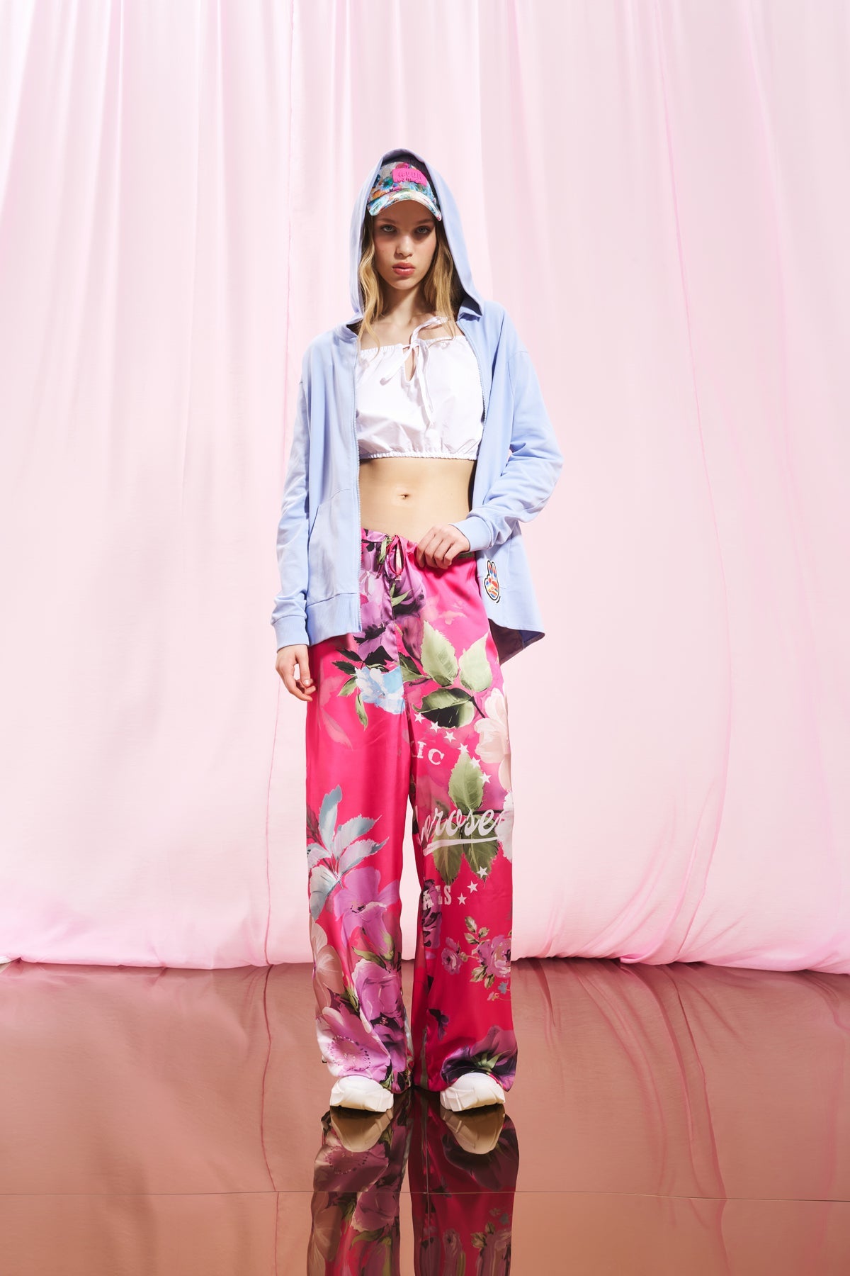 Pink Floral Print Satin Trousers 17251