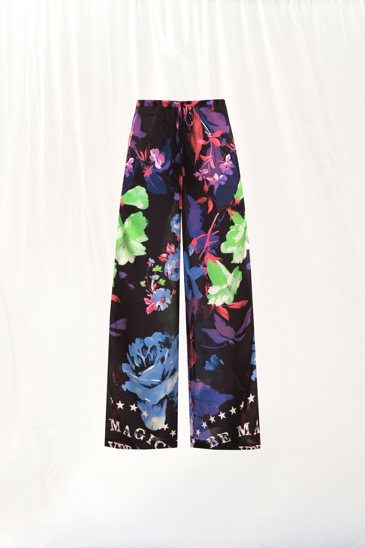 Pink Floral Print Satin Trousers 17251