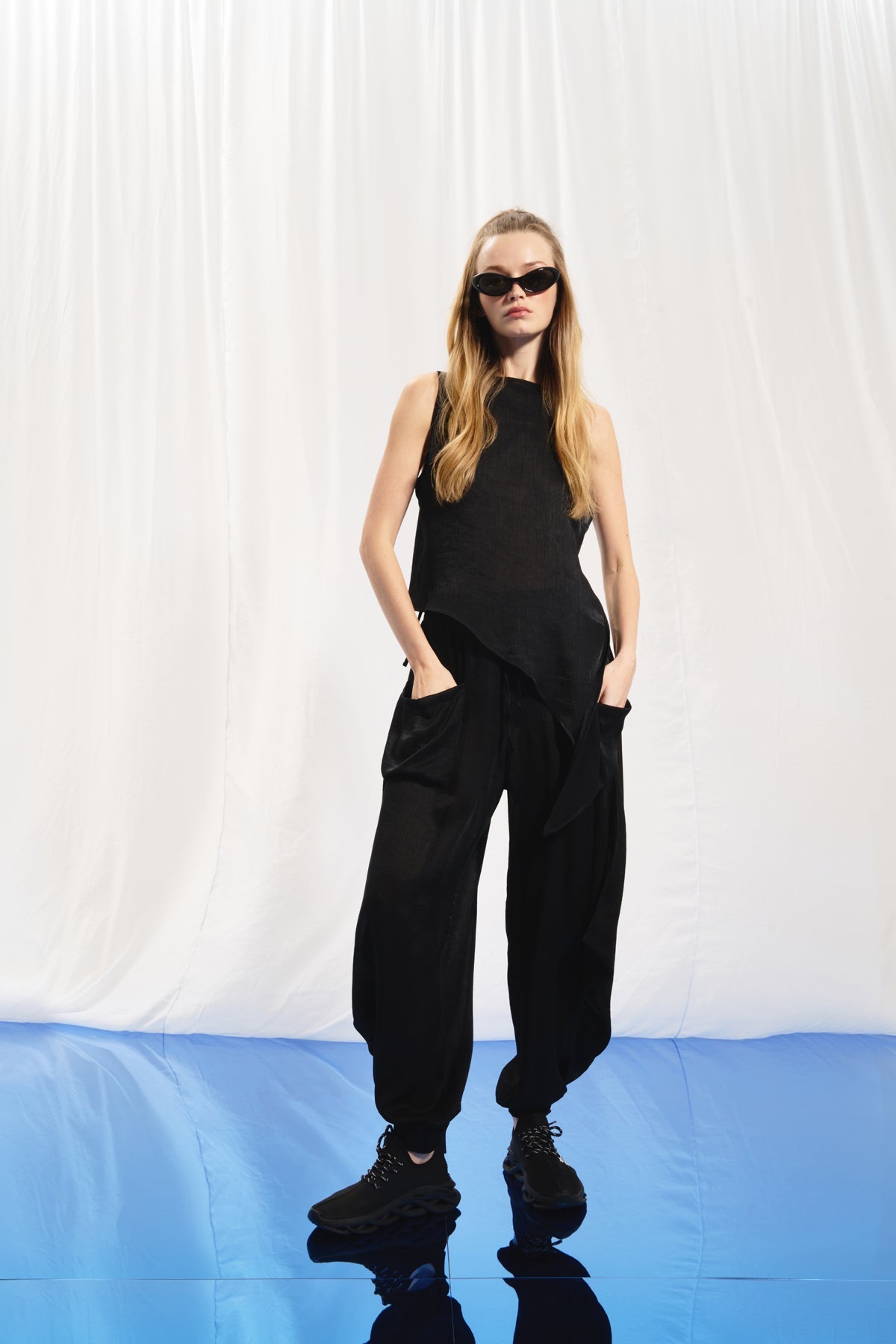 Black Flowing Satin Trousers 17257