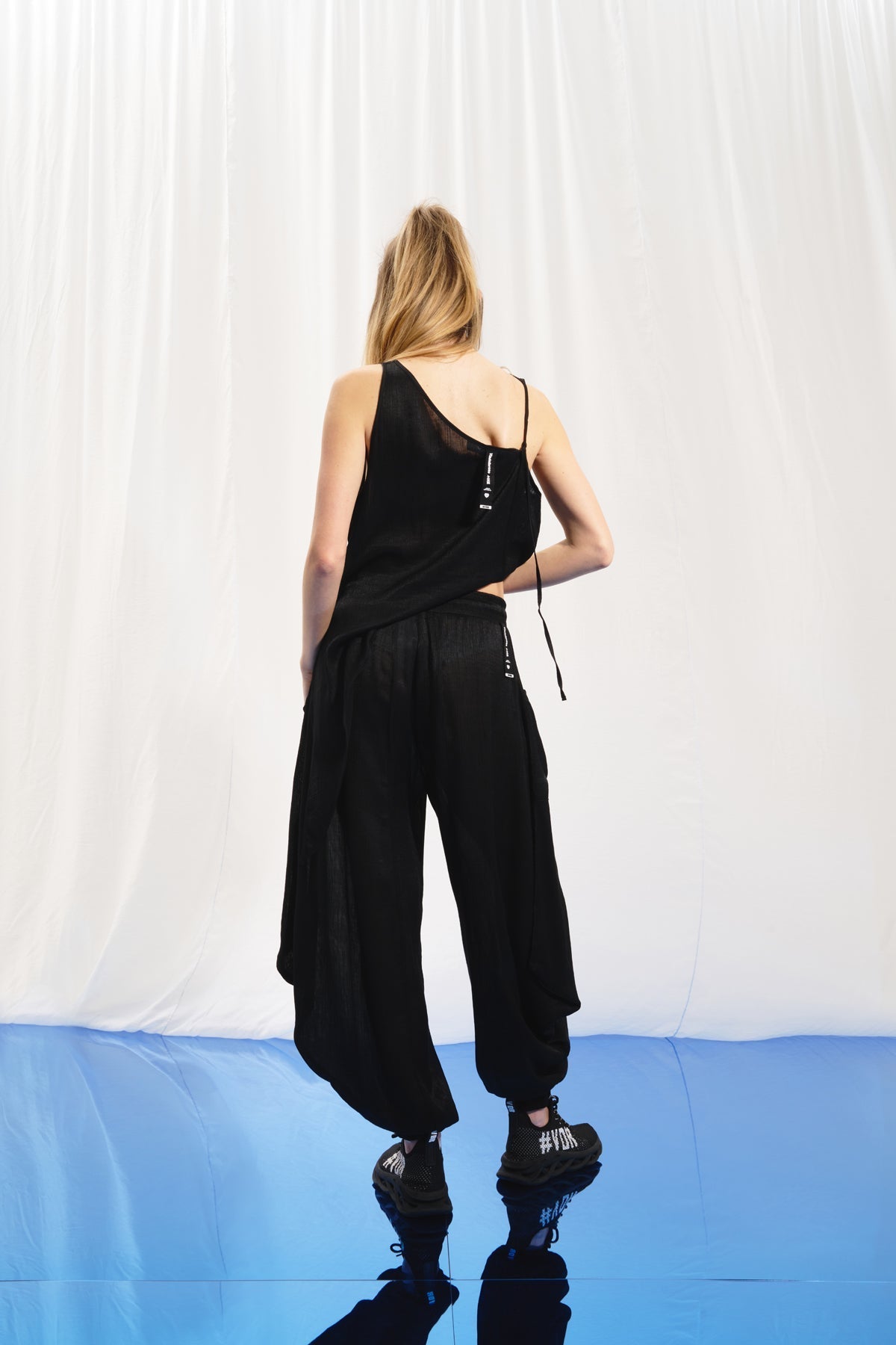 Black Flowing Satin Trousers 17257