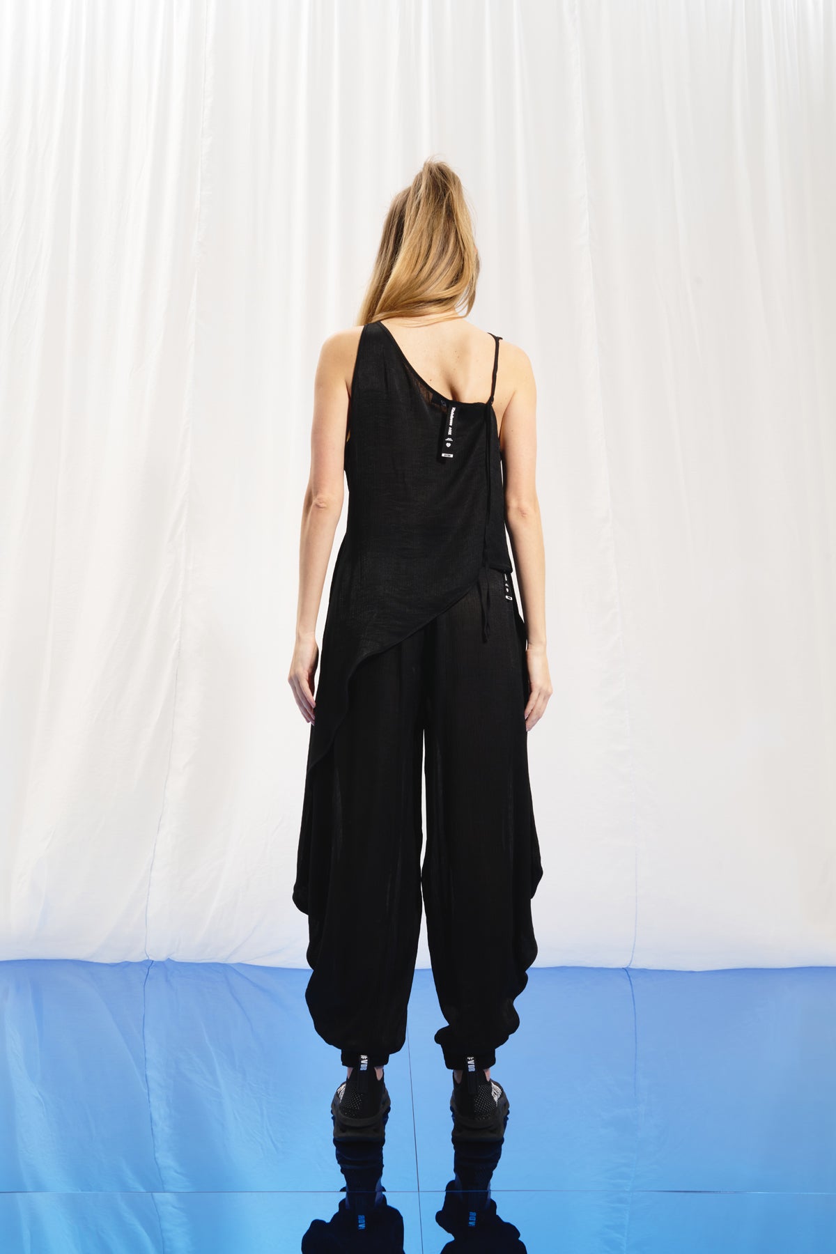 Black Asymmetric Satin Blouse 17260