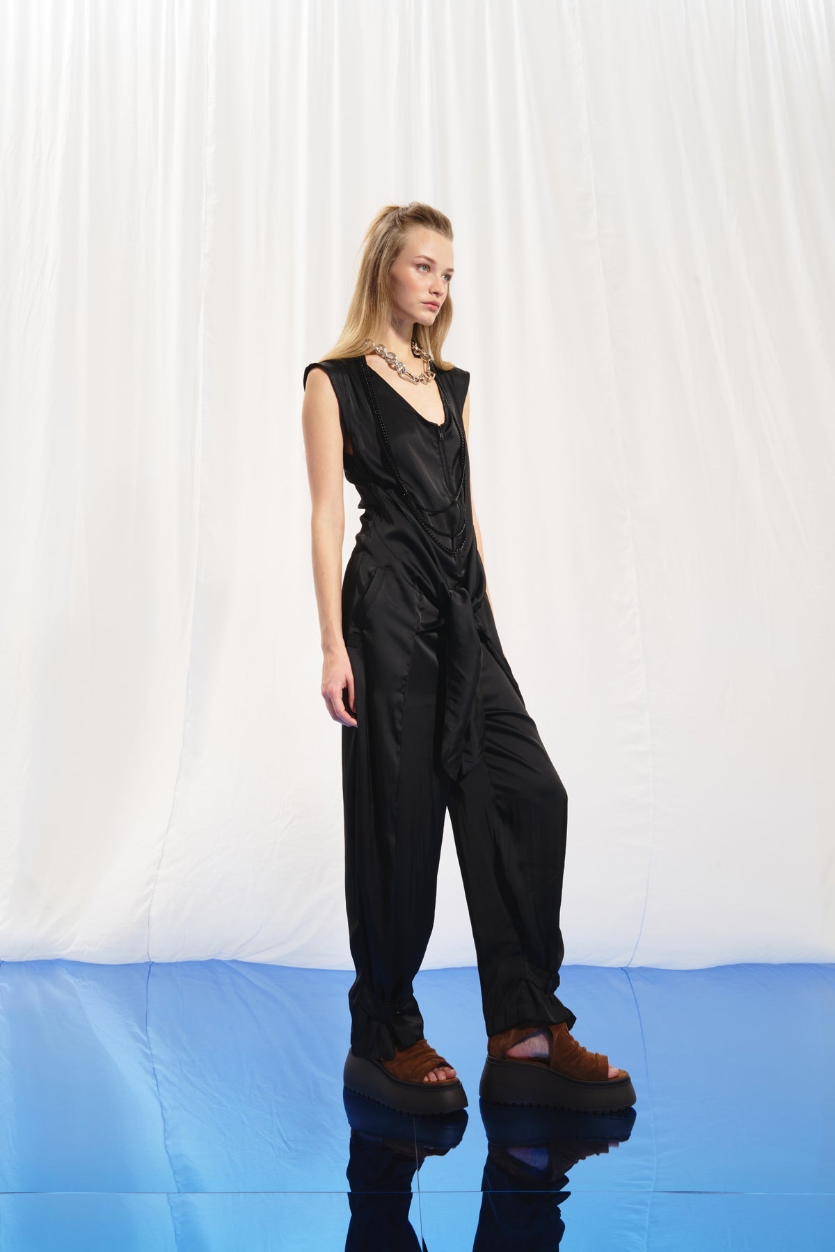 Black Satin Jumpsuit 17262