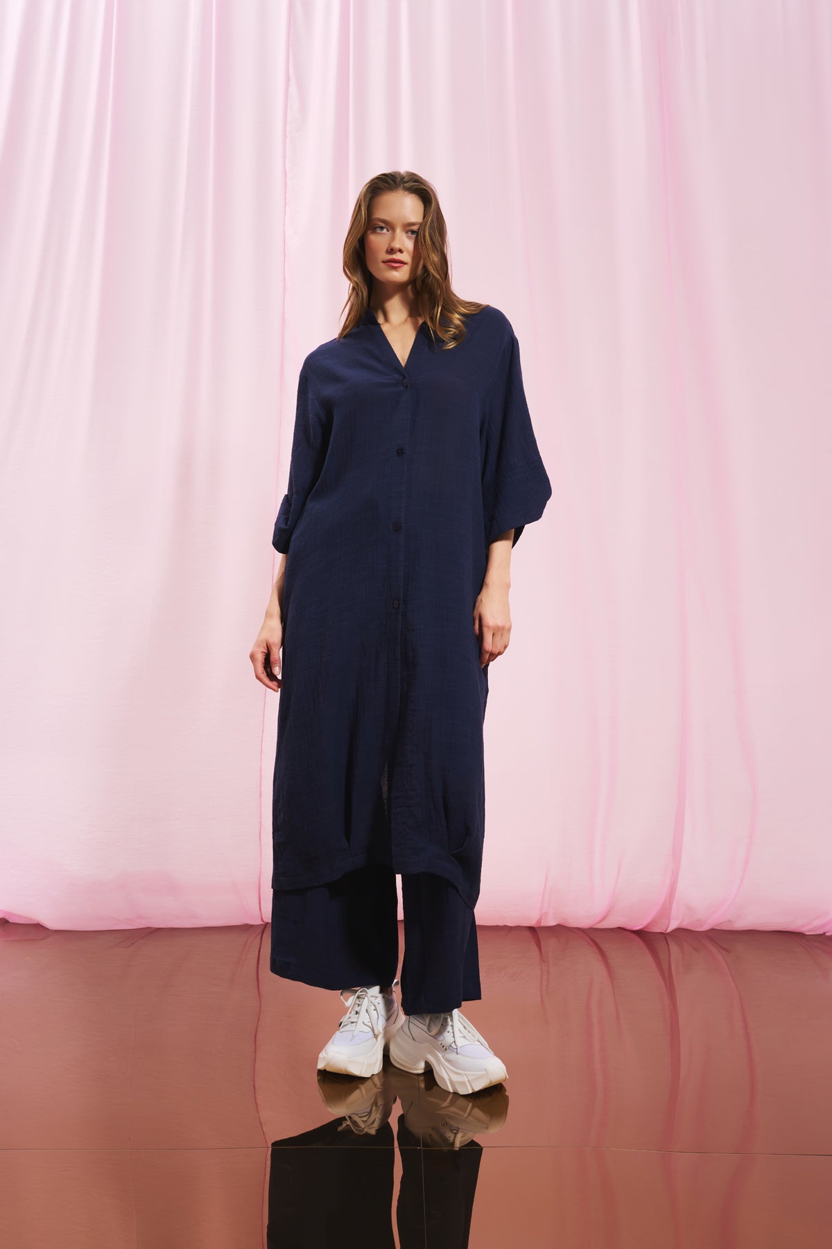 Navy Blue Linen Shirt Dress 17267