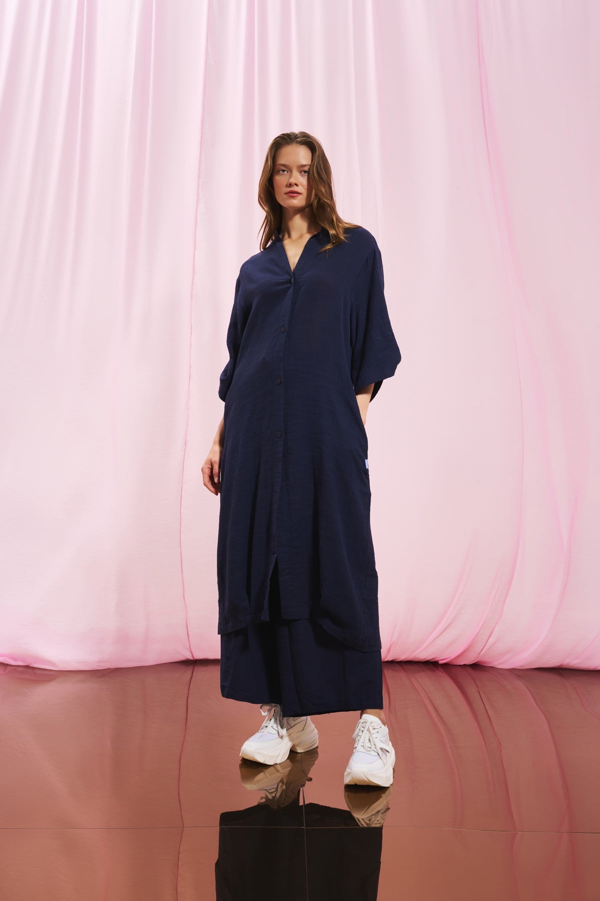 Navy Blue Linen Shirt Dress 17267
