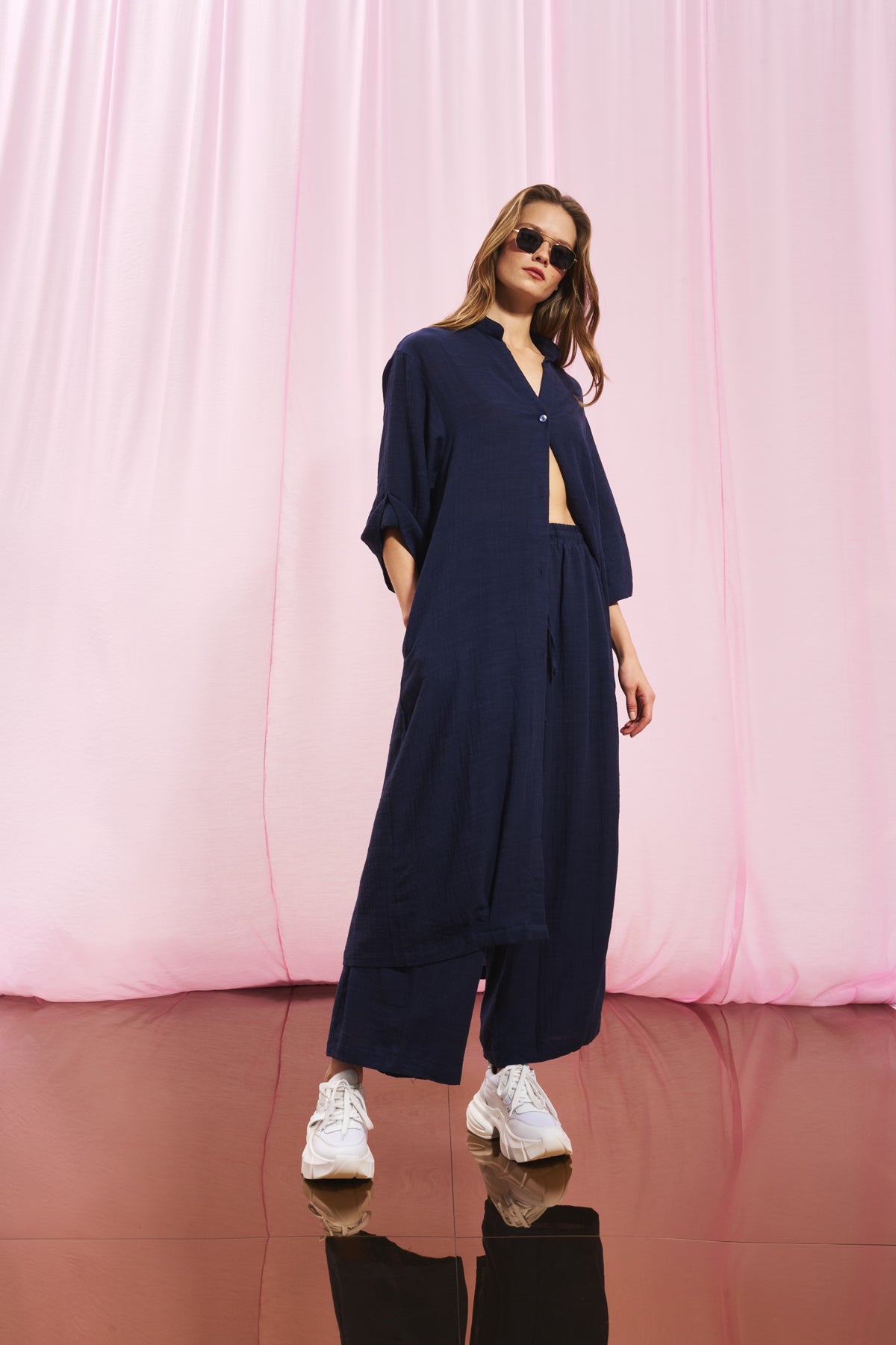 Navy Blue Linen Shirt Dress 17267