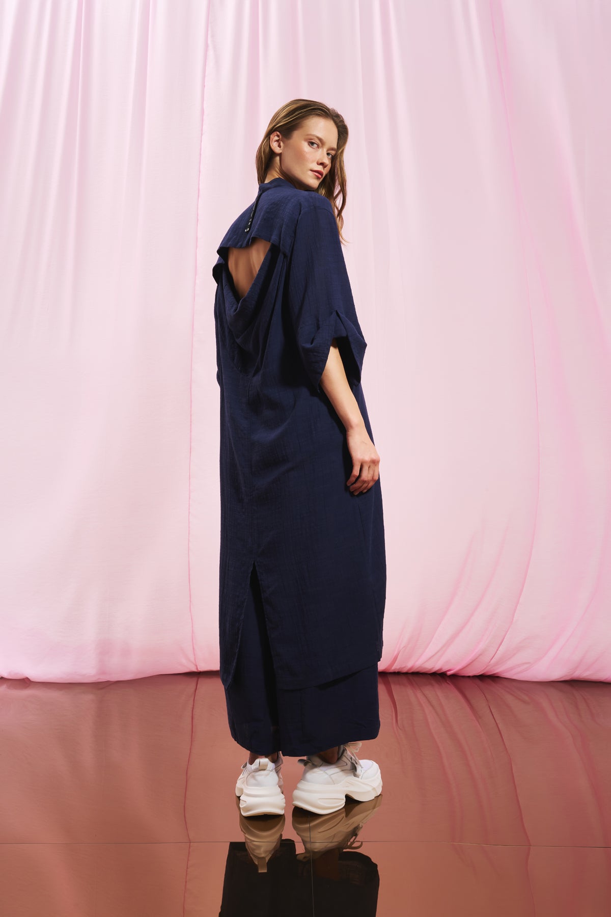Navy Blue Linen Shirt Dress 17267