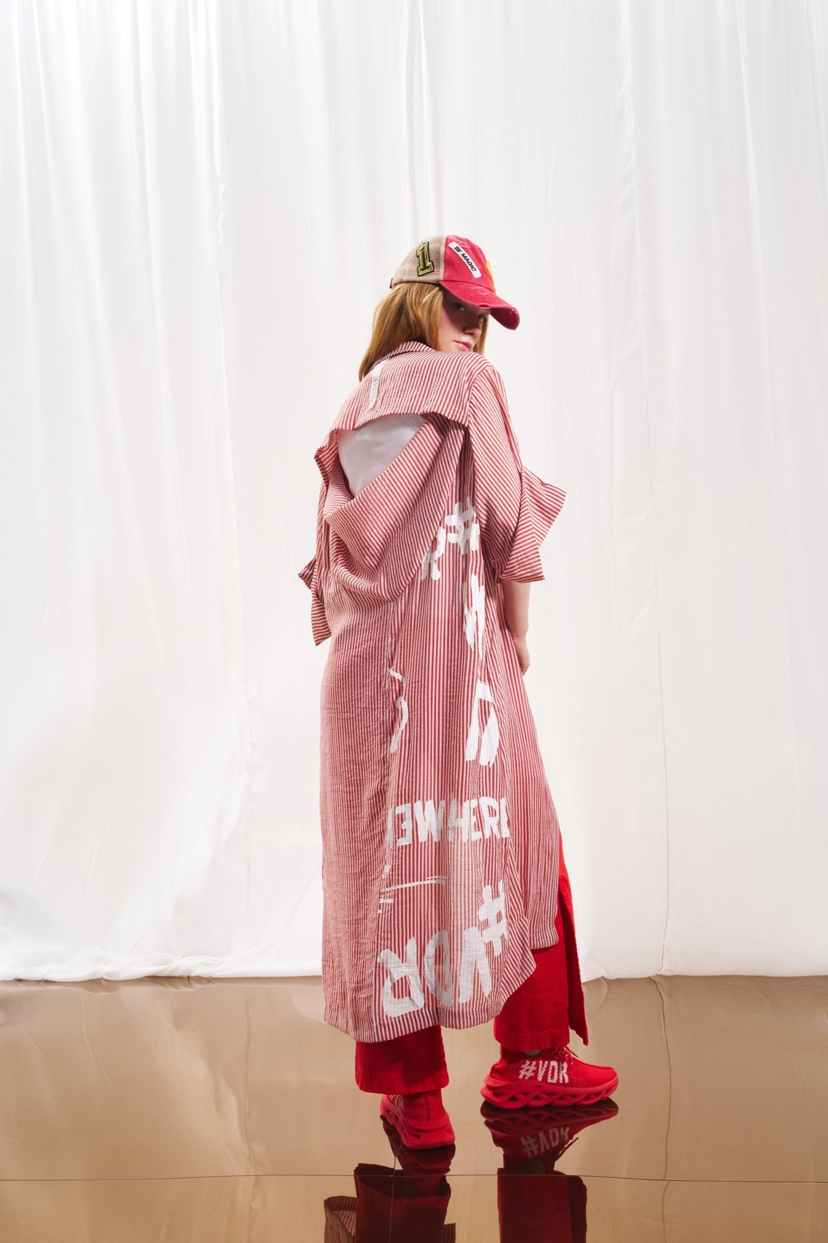 Red White Striped Shirt Dress 17268