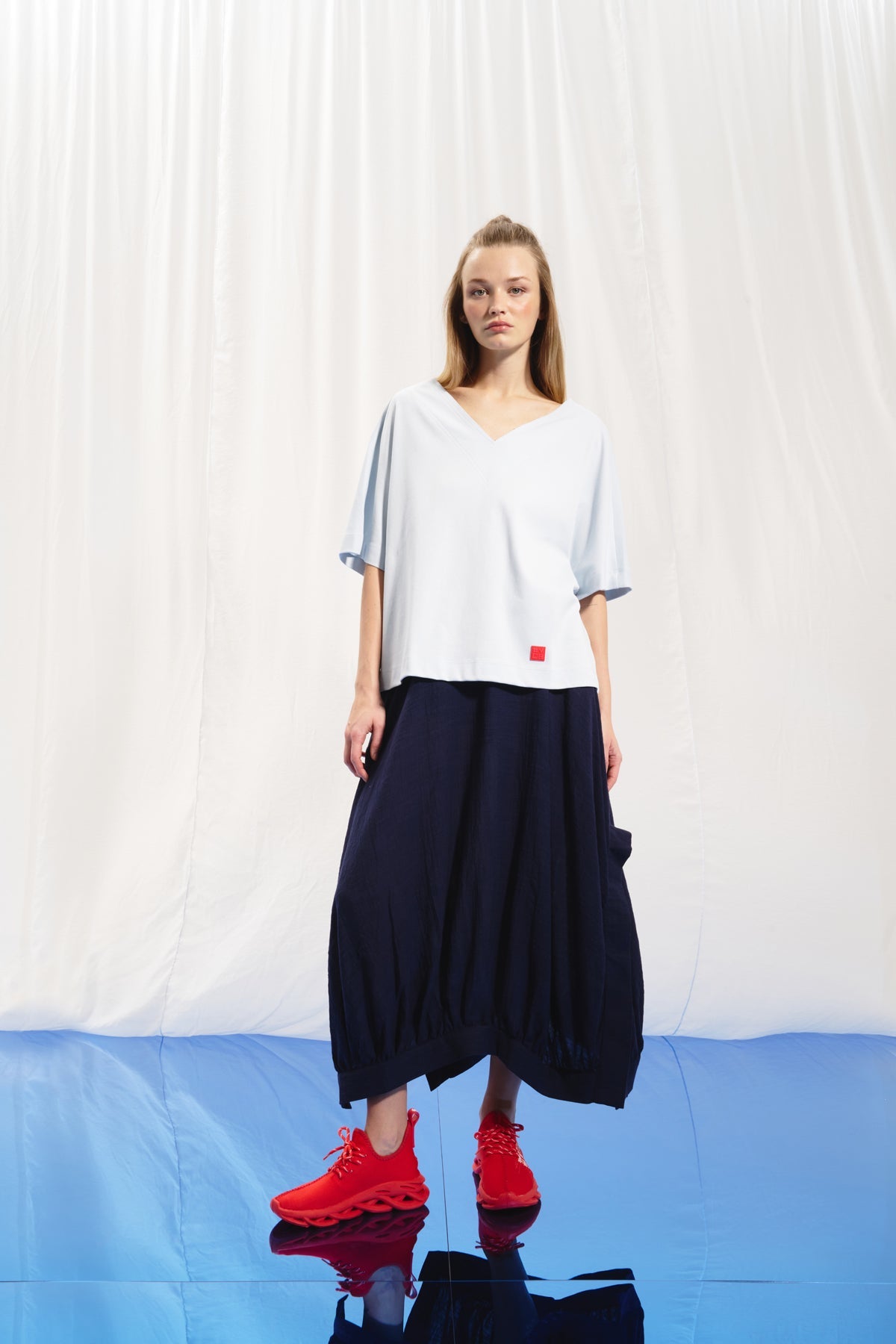 Navy Blue Linen Midi Skirt 17269
