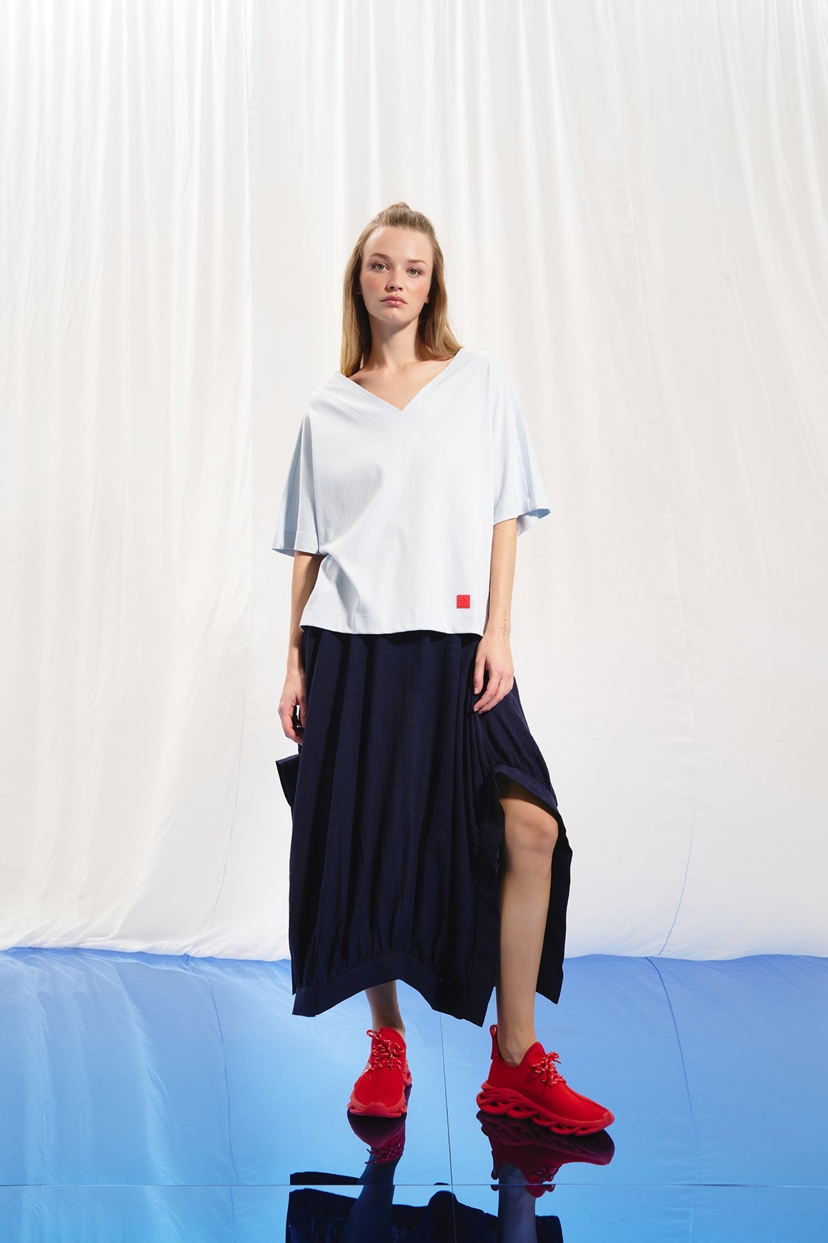 Navy Blue Linen Midi Skirt 17269