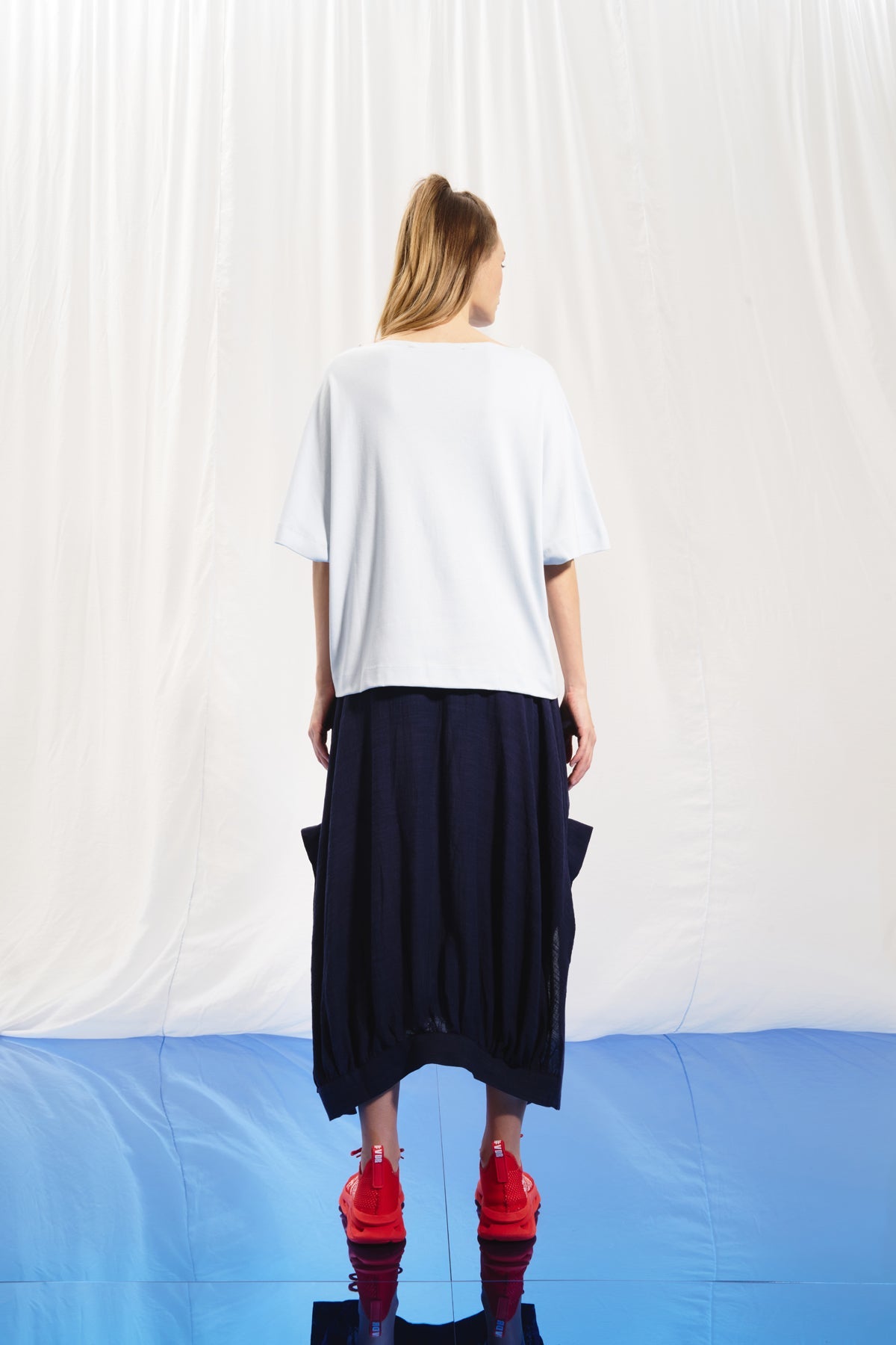 Navy Blue Linen Midi Skirt 17269