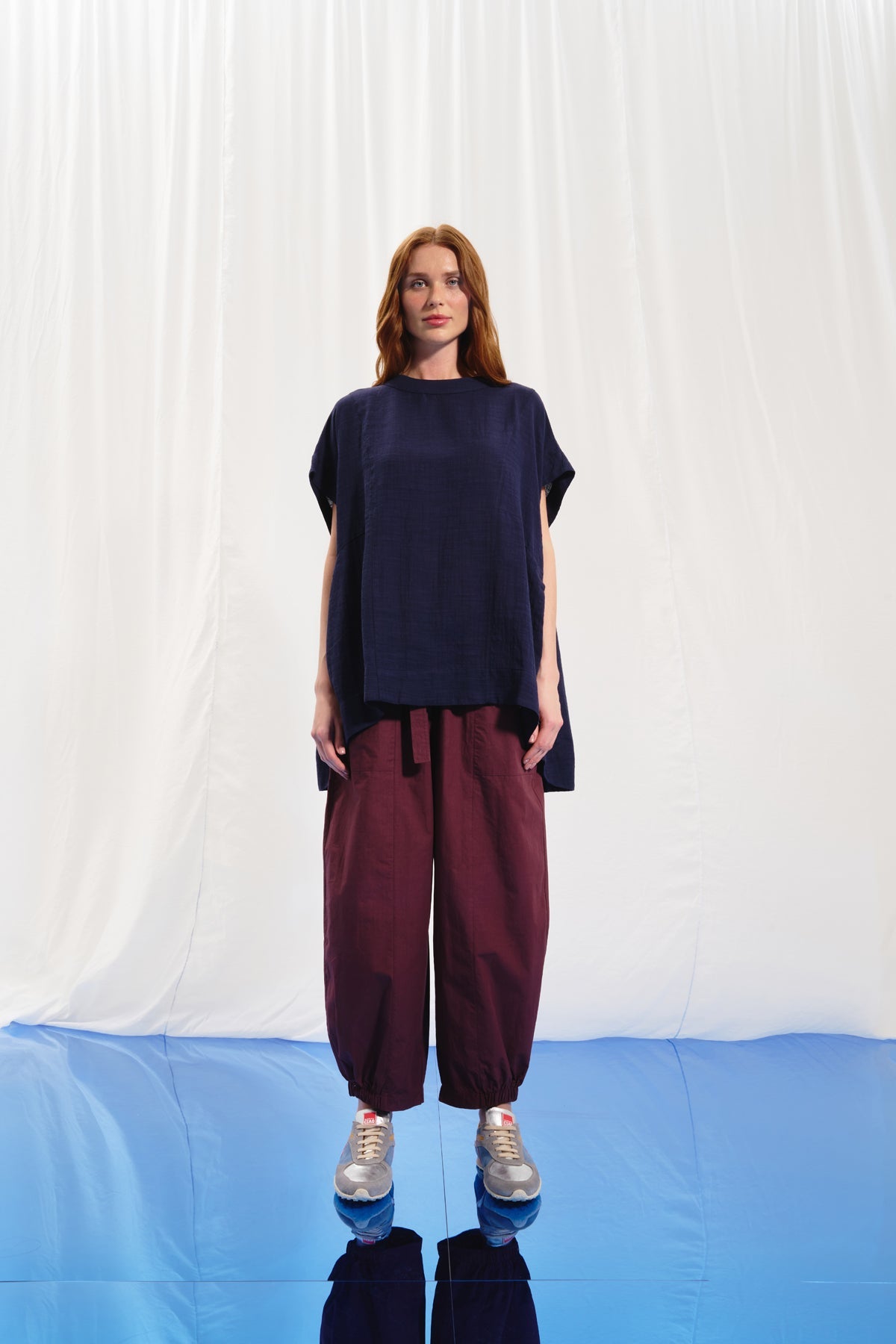 Navy Blue Cut-out Linen Blouse 17270