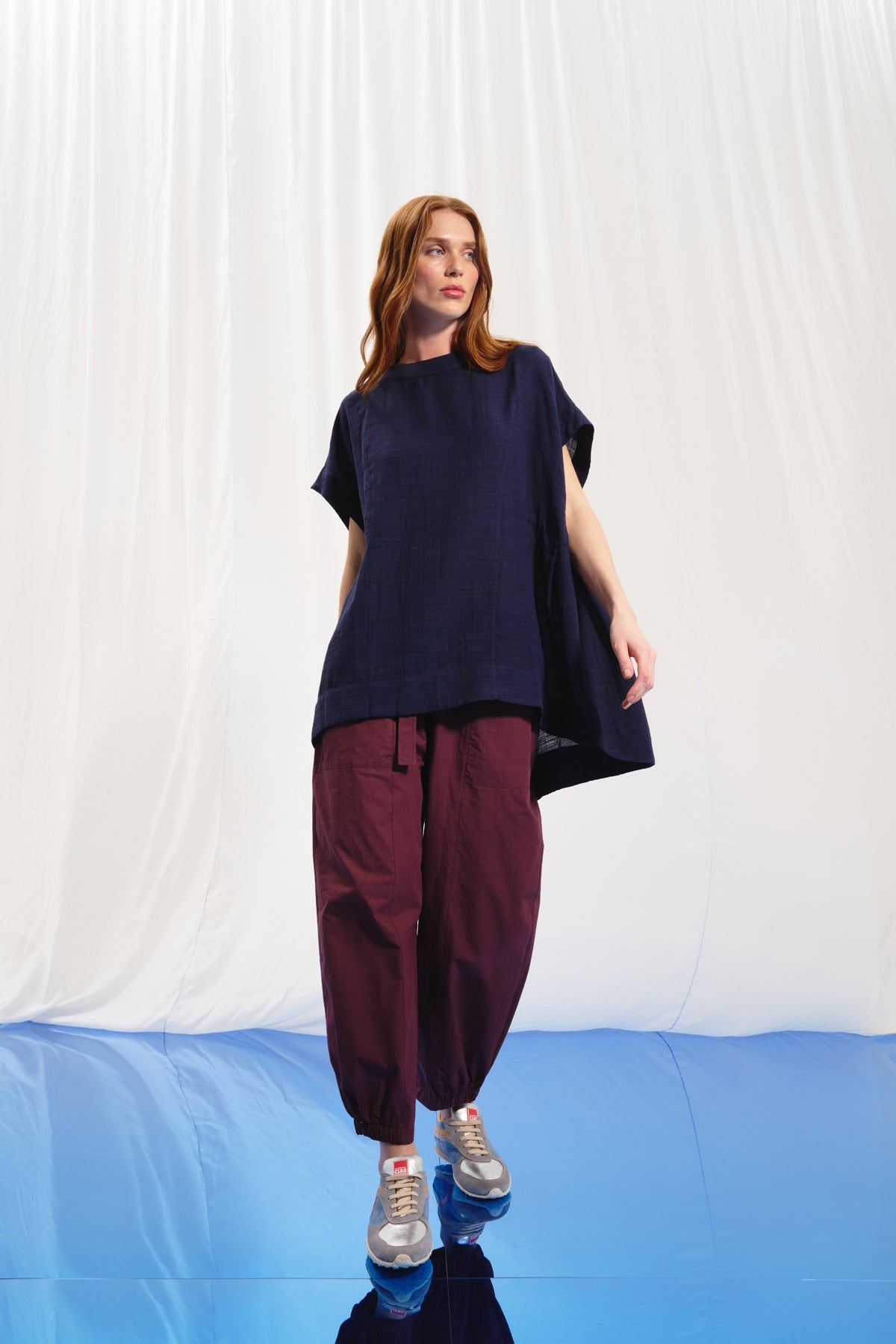 Navy Blue Cut-out Linen Blouse 17270