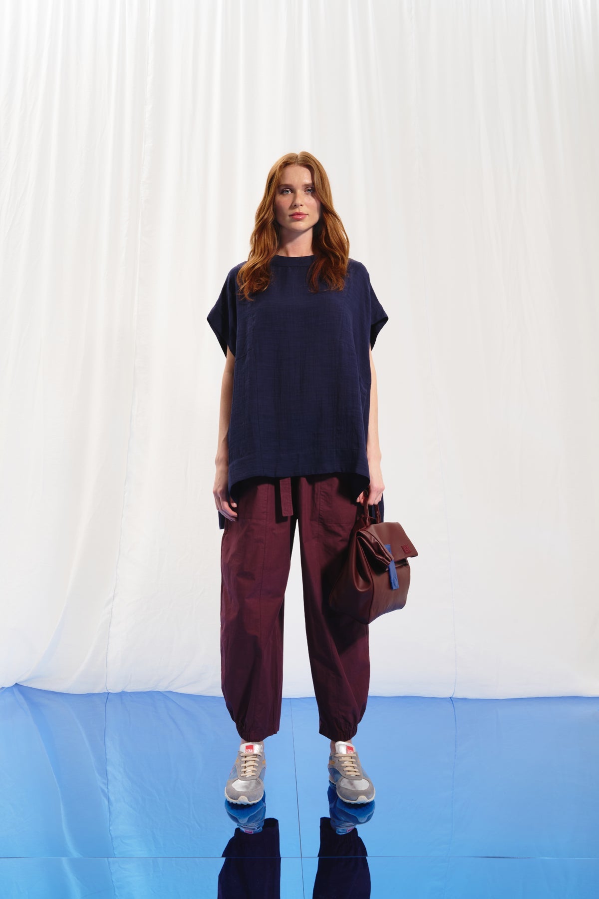 Navy Blue Cut-out Linen Blouse 17270