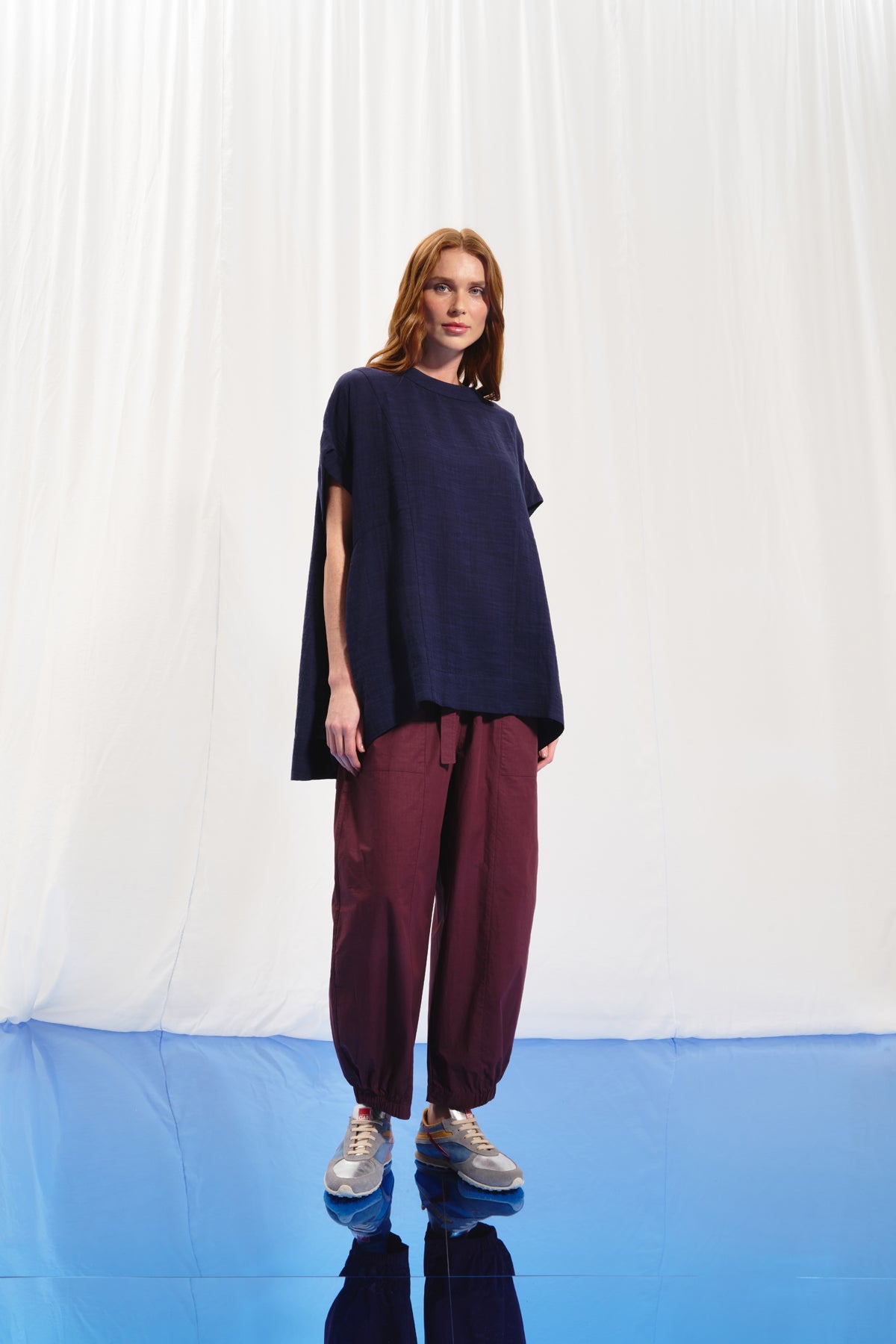 Navy Blue Cut-out Linen Blouse 17270