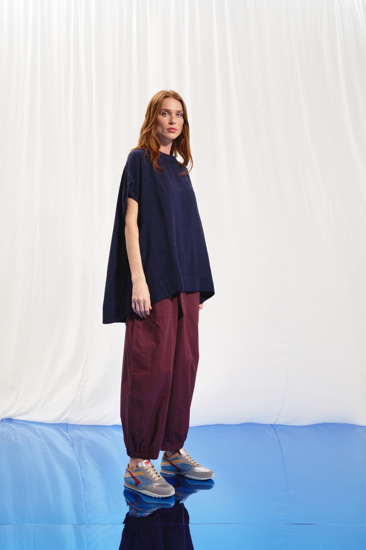 Navy Blue Cut-out Linen Blouse 17270