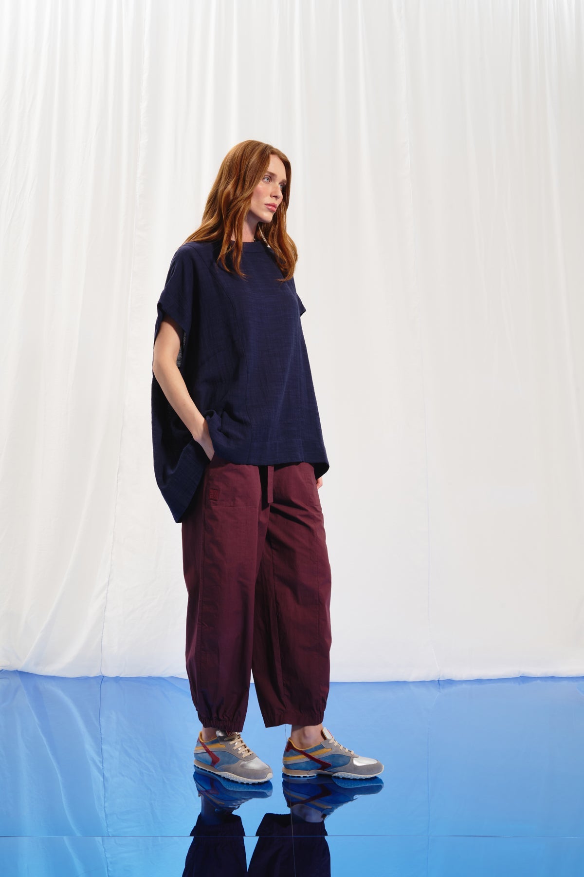 Navy Blue Cut-out Linen Blouse 17270