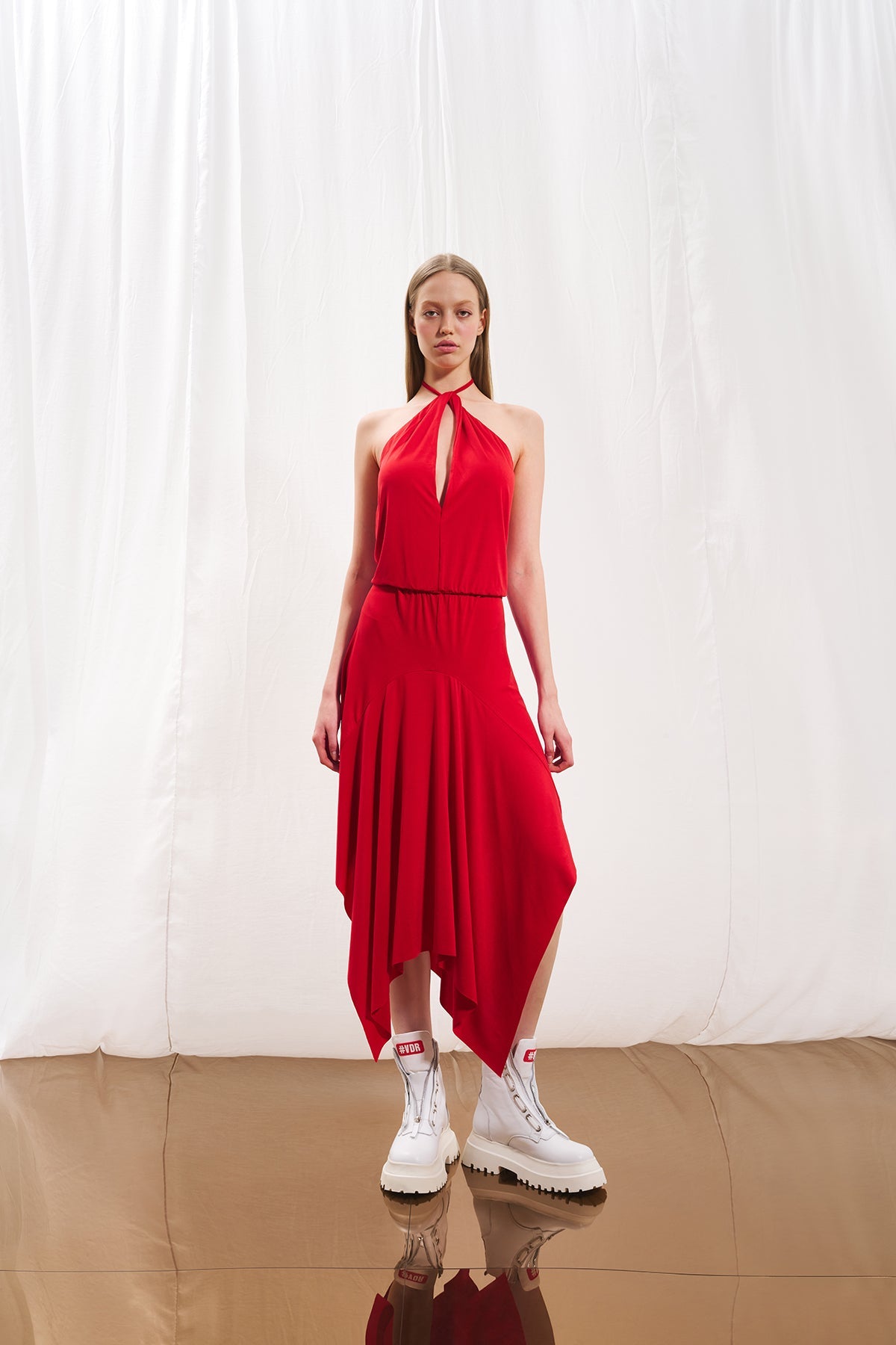 Red Cut-out Ruffled Dress 17277