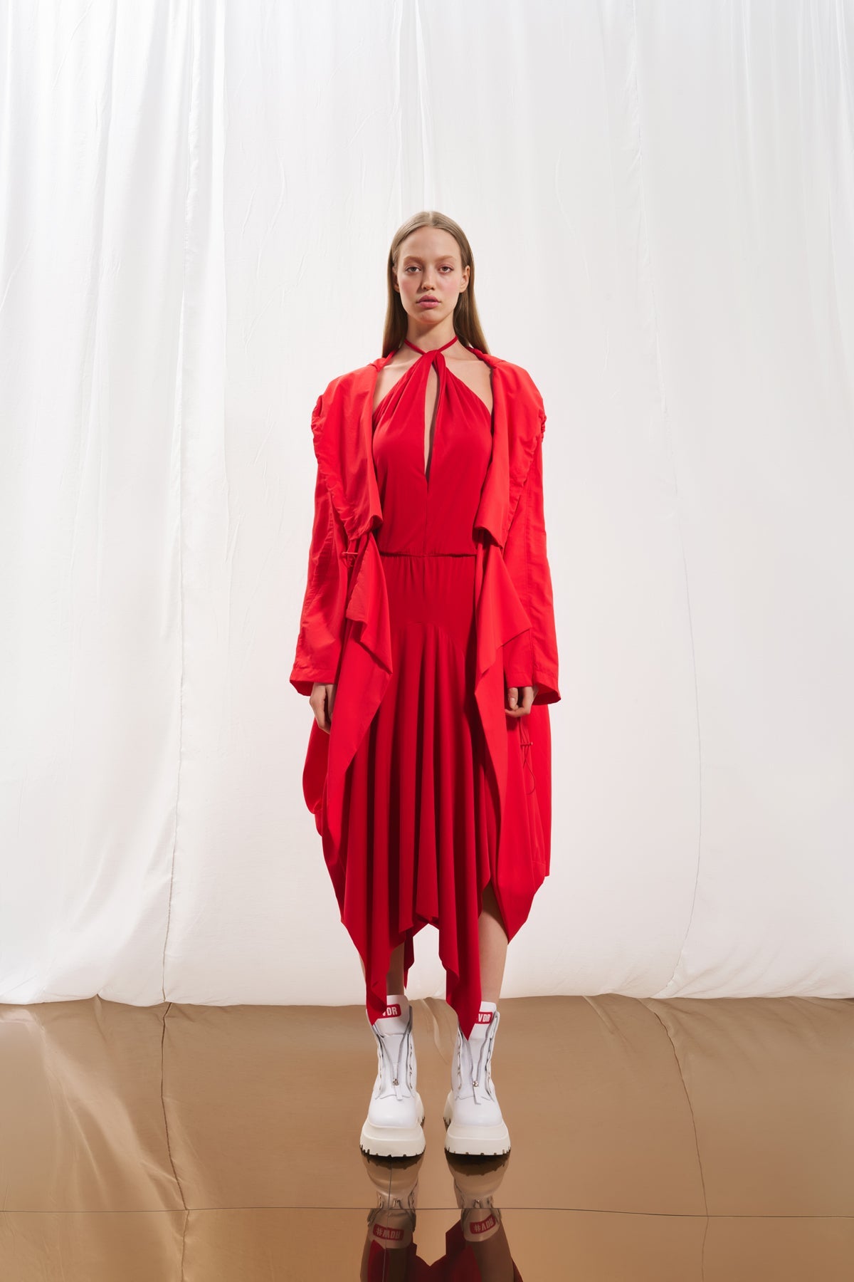 Red Cut-out Ruffled Dress 17277