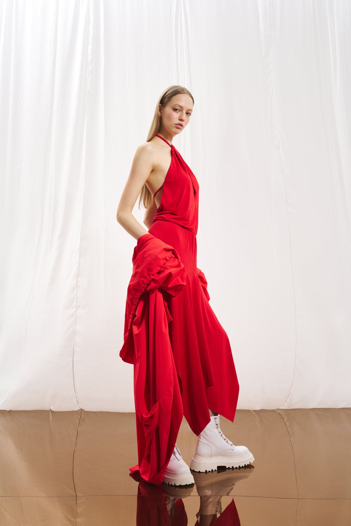 Red Cut-out Ruffled Dress 17277