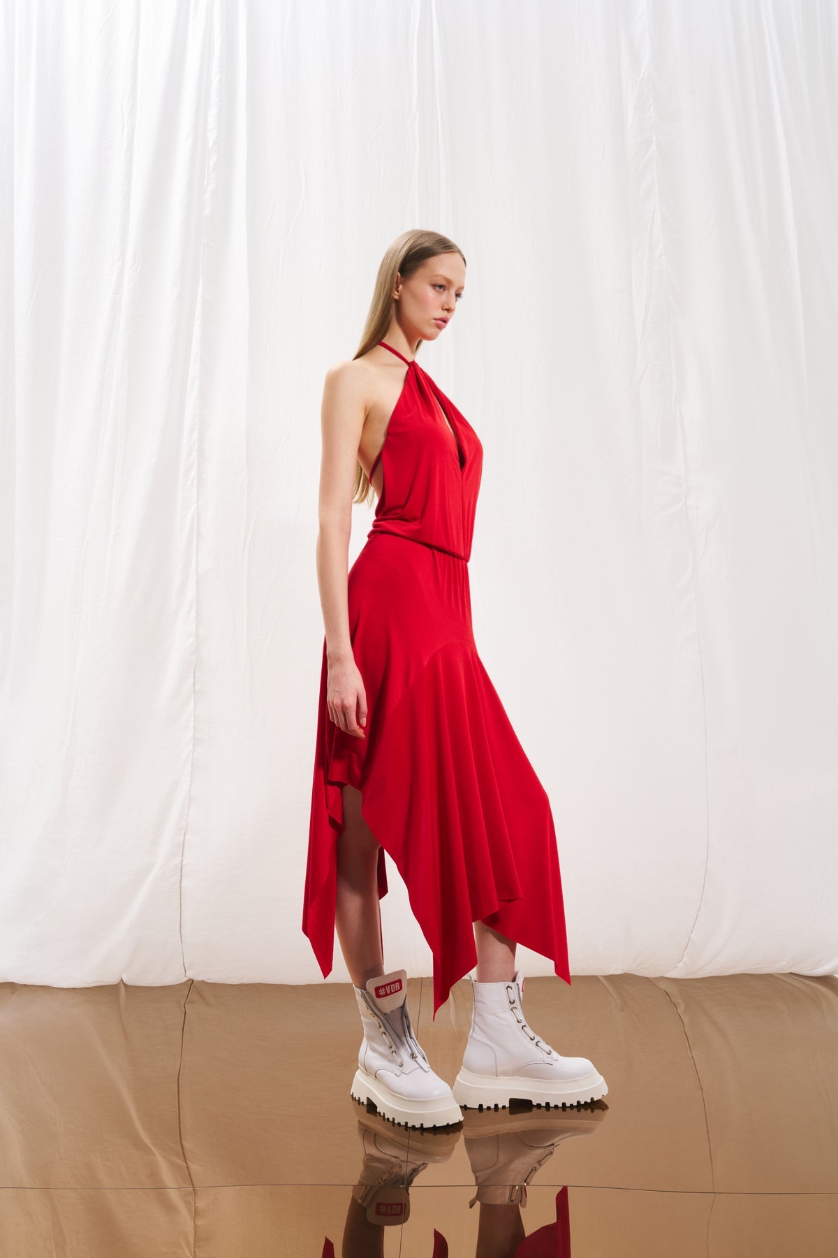 Red Cut-out Ruffled Dress 17277