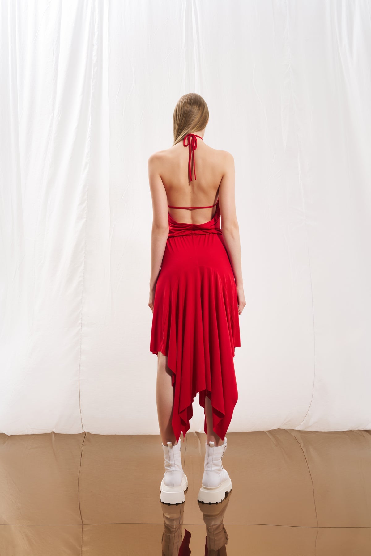 Red Cut-out Ruffled Dress 17277