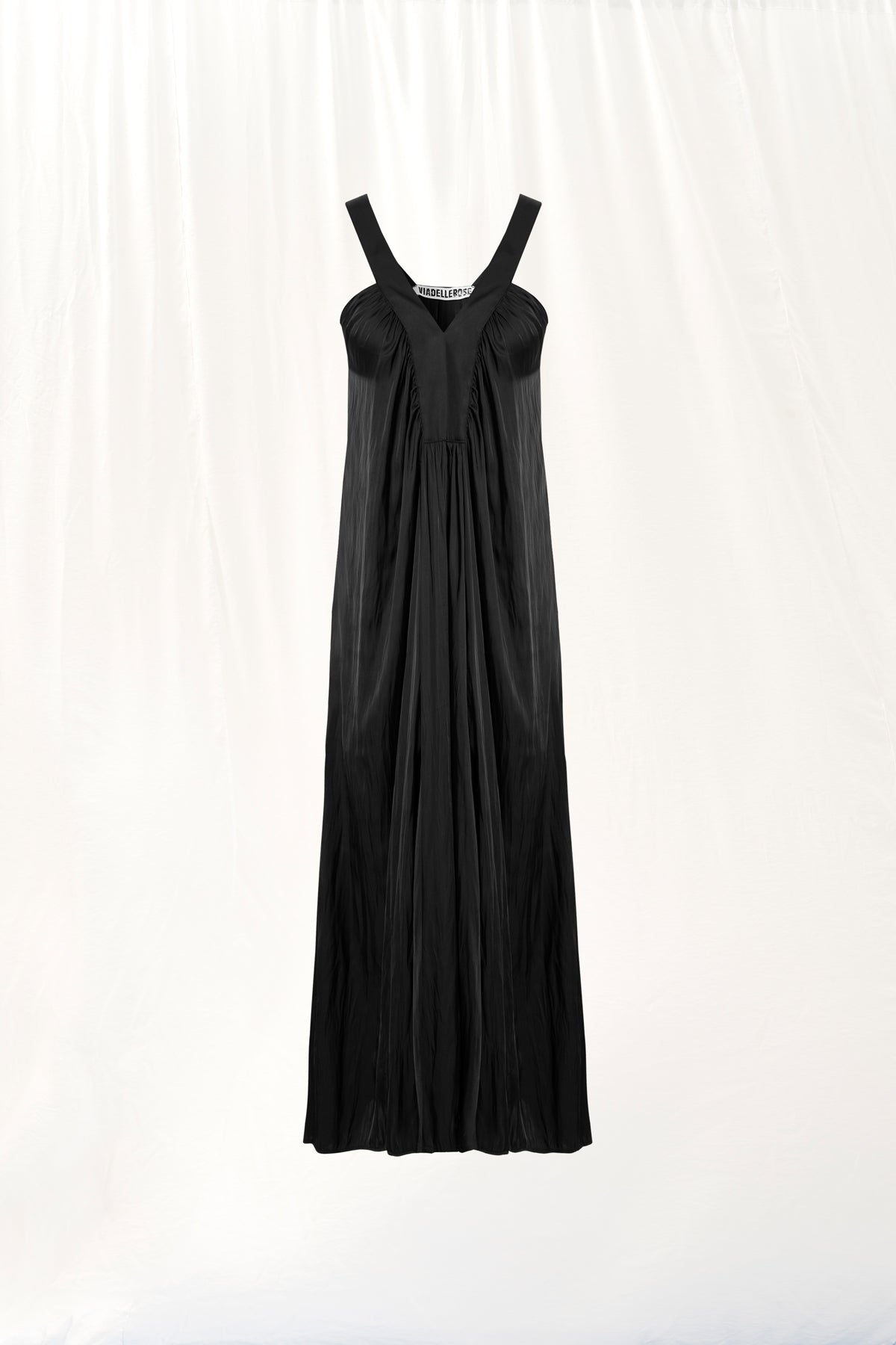 Black V-neck Satin Midi Dress 17282