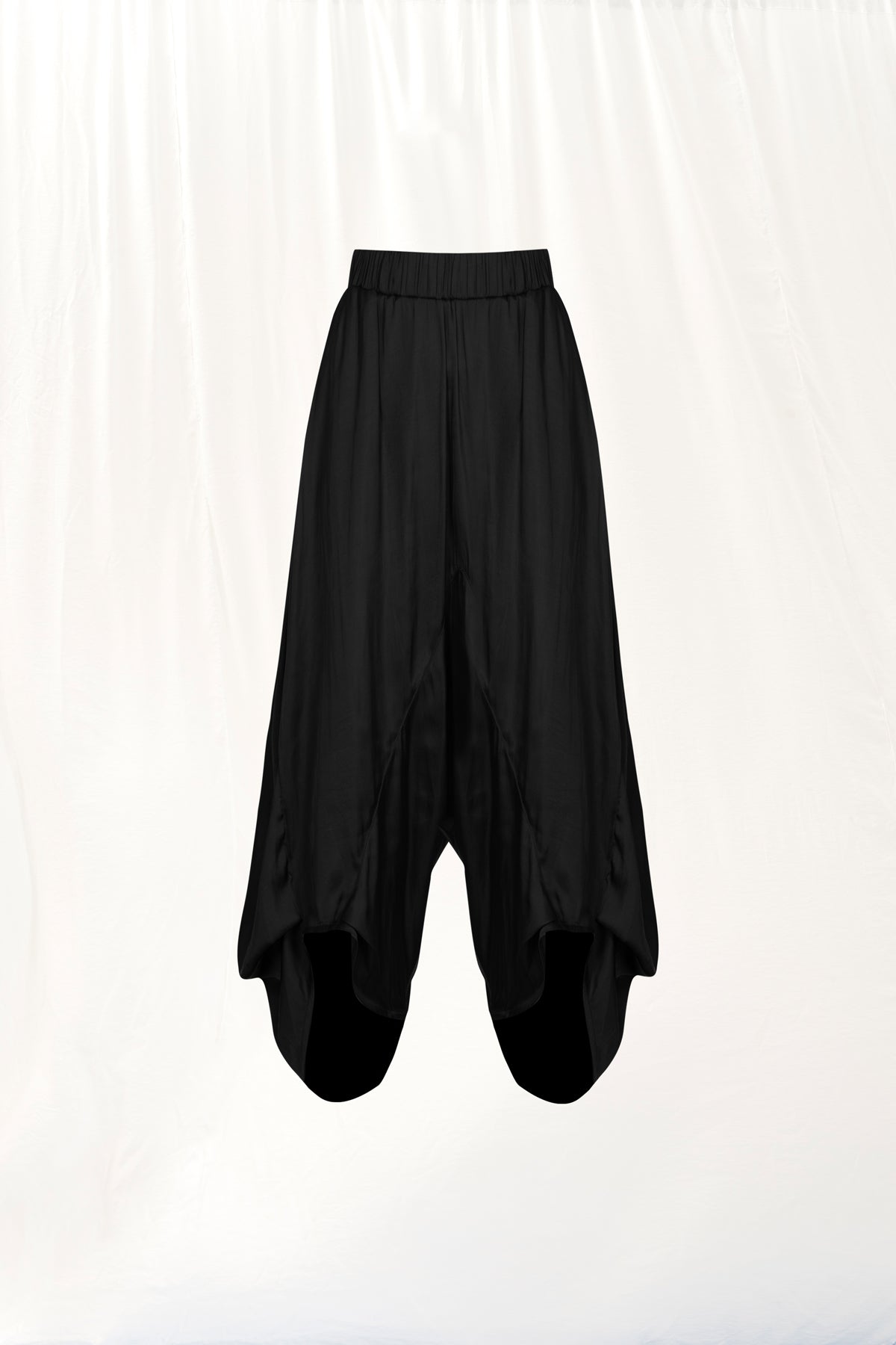 Black Flowing Satin Trousers 17284