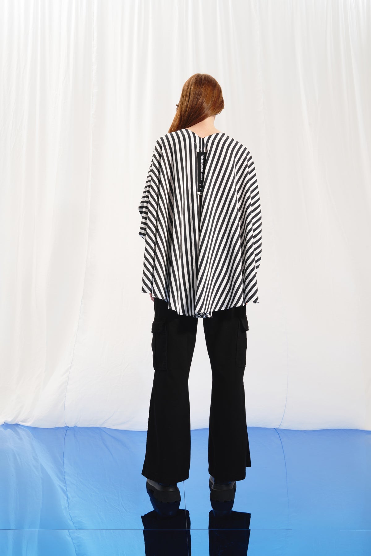 Black White Striped Asymmetric Blouse 17290