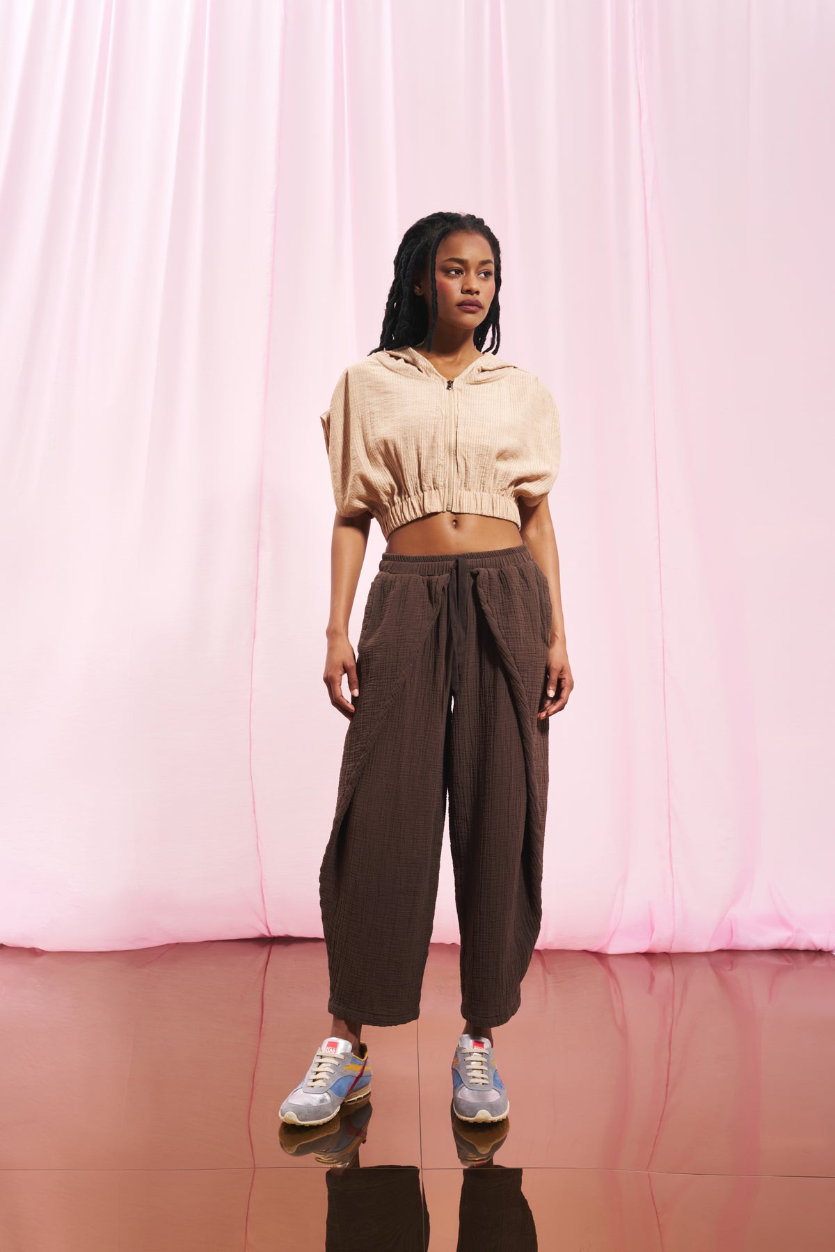 Light Brown Hooded Crop Vest 17291