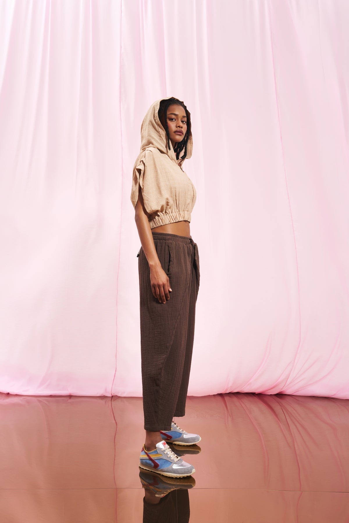 Light Brown Hooded Crop Vest 17291