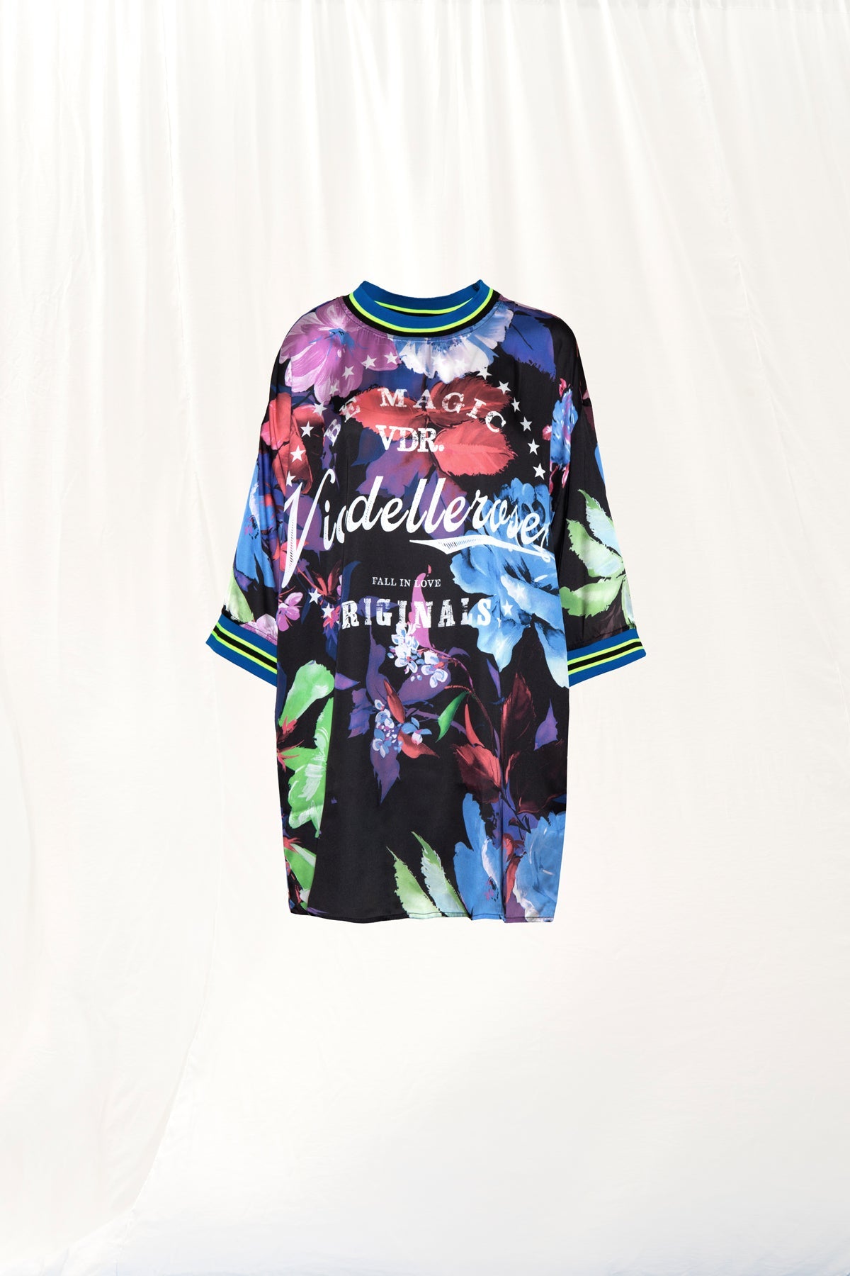 Black Floral Print Satin Dress 17300