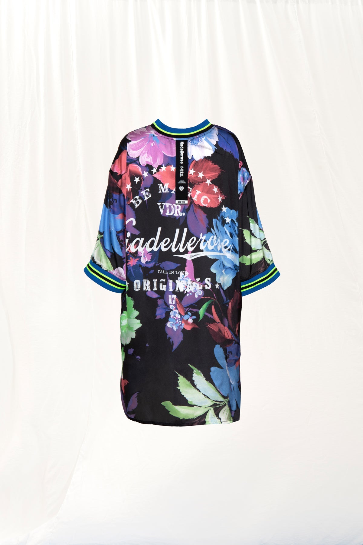 Black Floral Print Satin Dress 17300