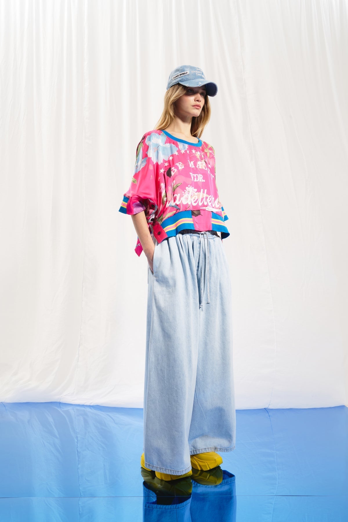 Pink Floral Print Satin Blouse 17306