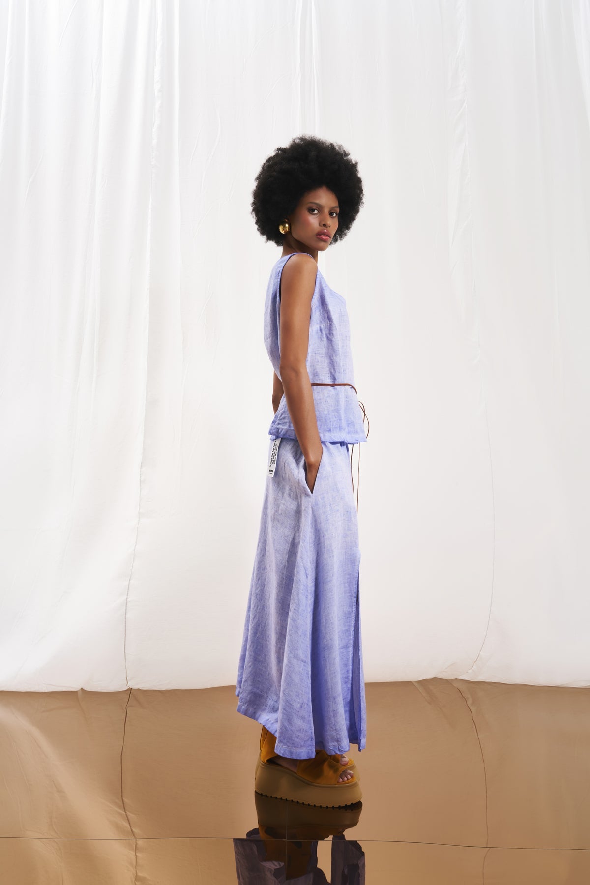Lilac V-neck Linen Blouse 17309
