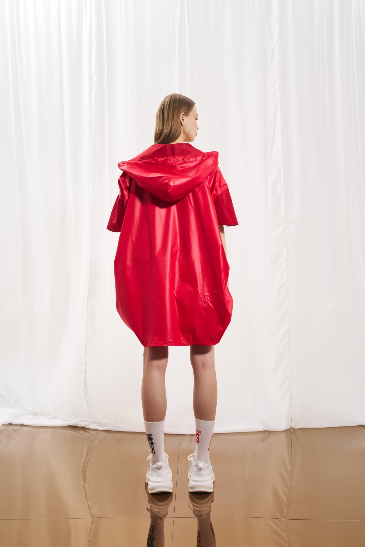 Red Asymmetric Short Sleeve Trench Coat 17326