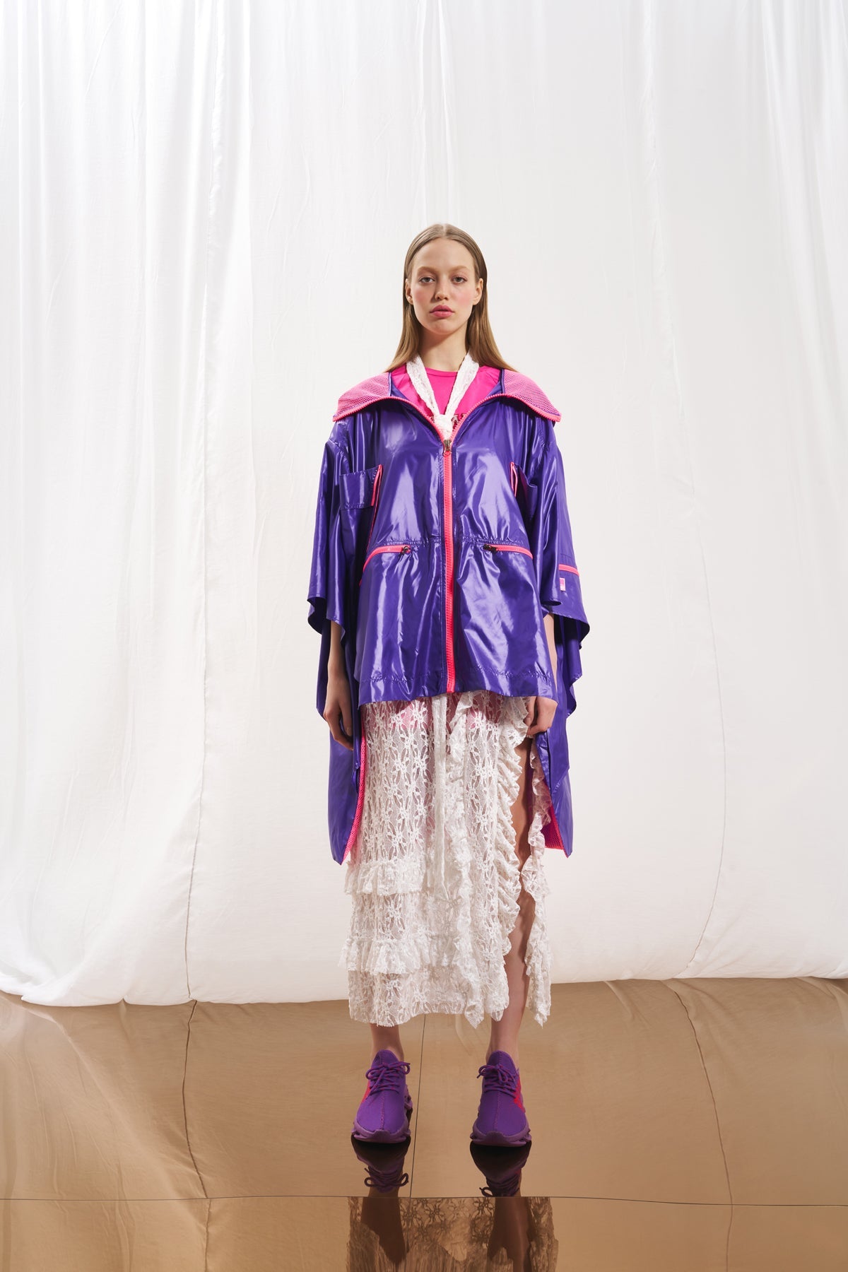 Purple Asymmetric Short Sleeve Trench Coat 17327