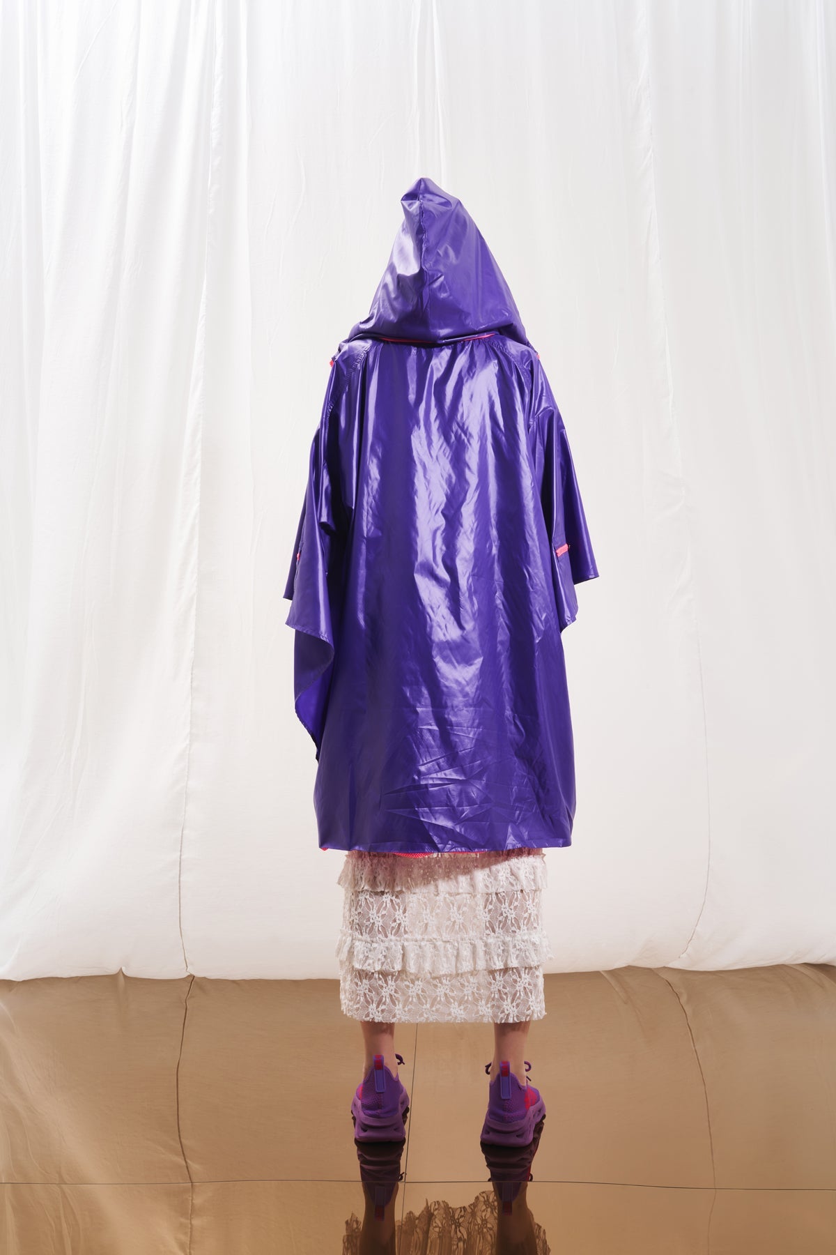 Purple Asymmetric Short Sleeve Trench Coat 17327