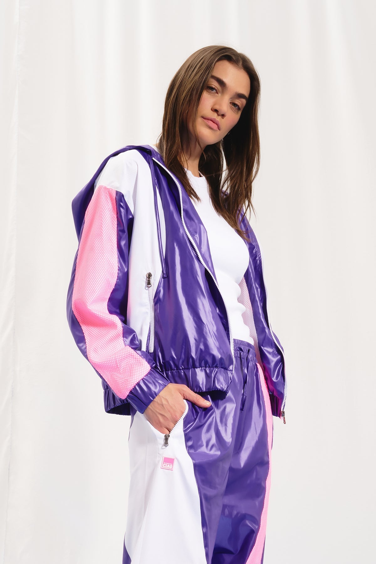 Purple White Hooded Zip-up Jacket 17328