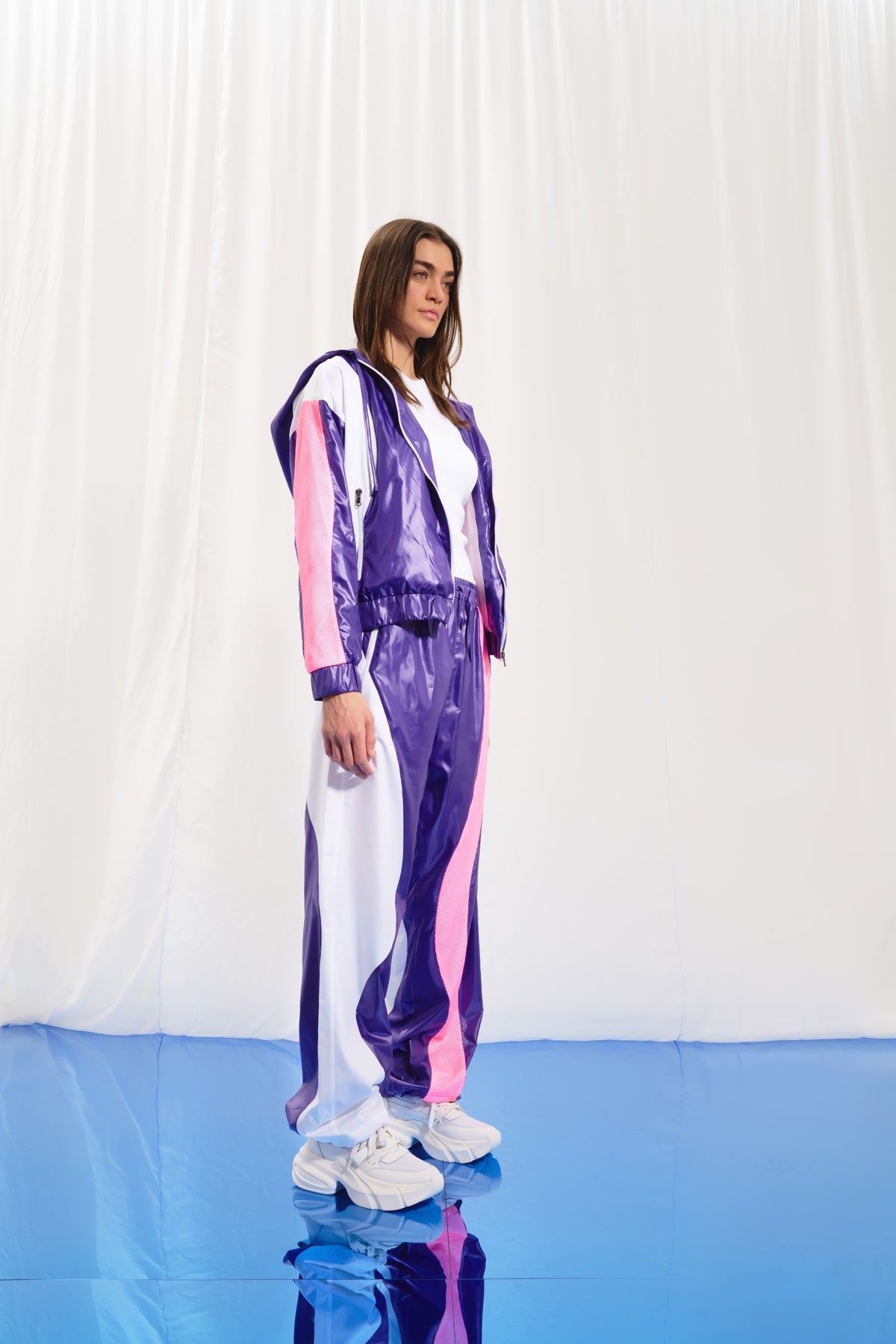 Purple White Contrast Colored Trousers 17329