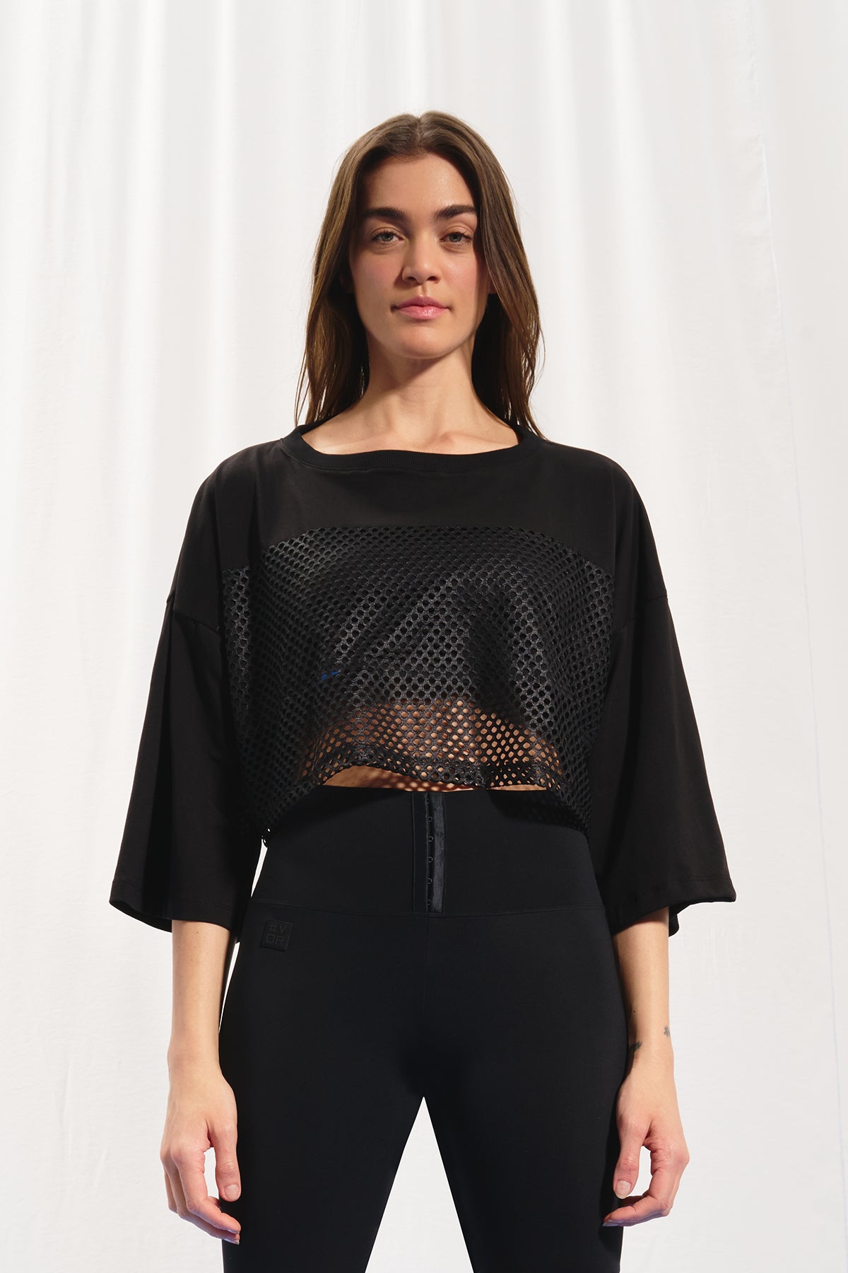 Black Cropped Mesh T-shirt 17343